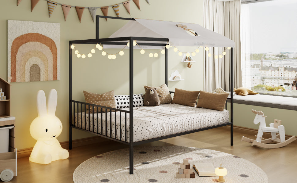 3-in-1 Convertible Montessori Metal Floor Bed