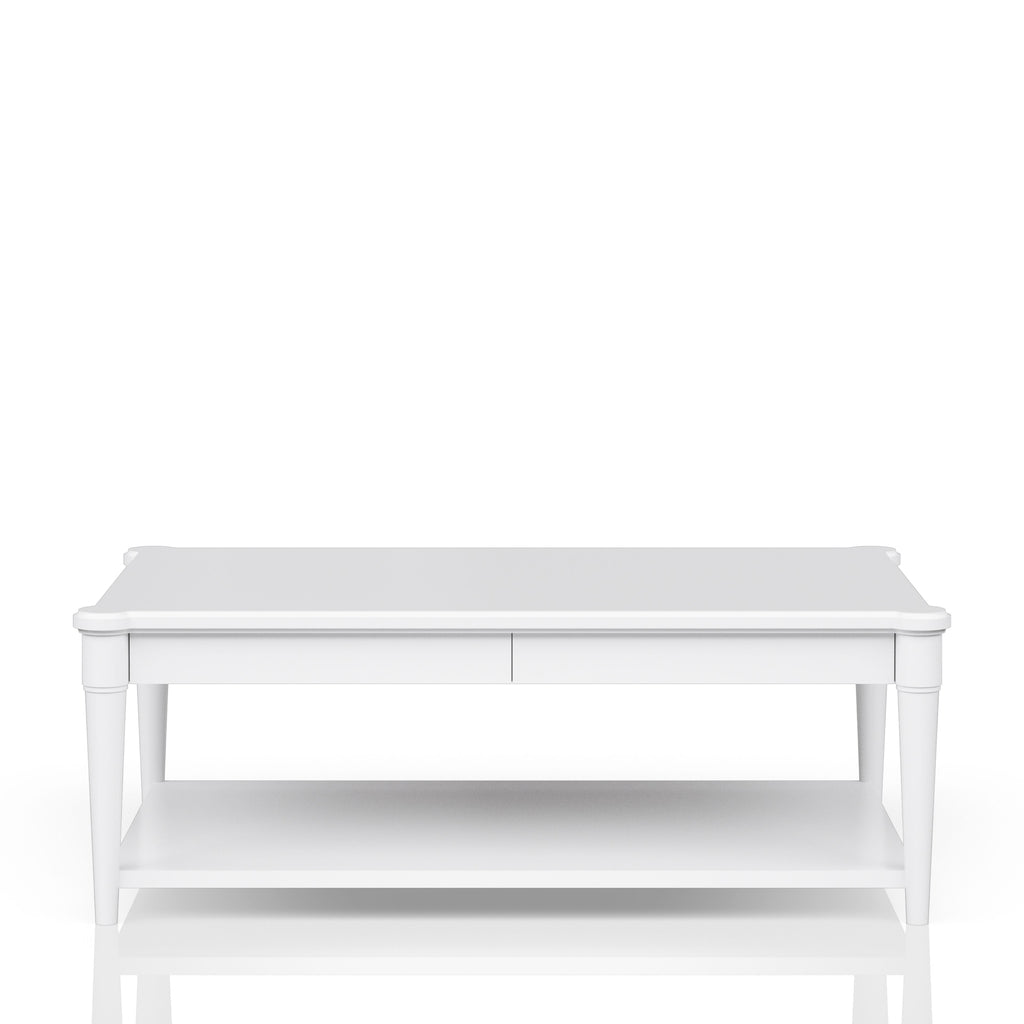 White Finished Cocktail Table With Two Storage Drawers and Casters