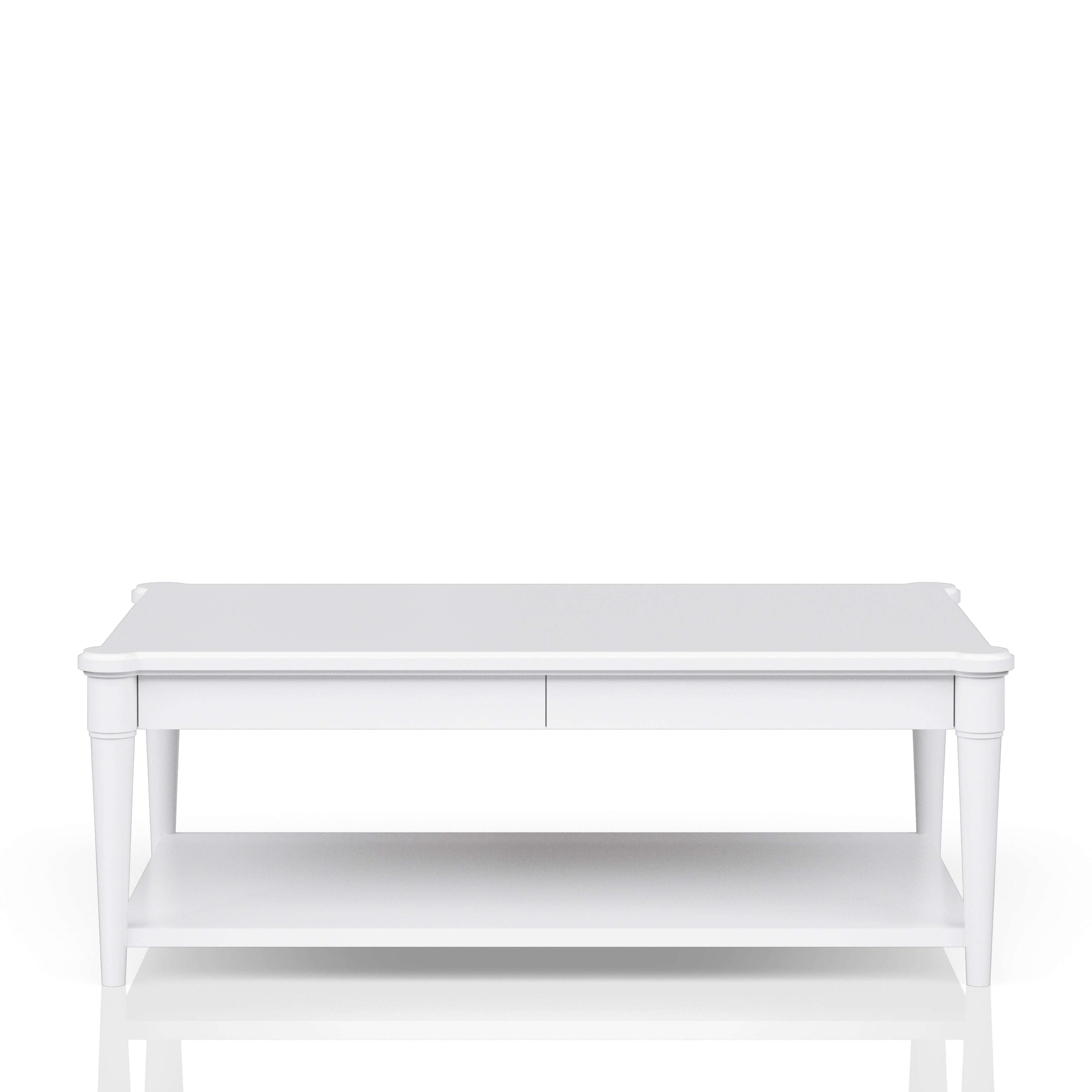 White Finished Cocktail Table With Two Storage Drawers and Casters
