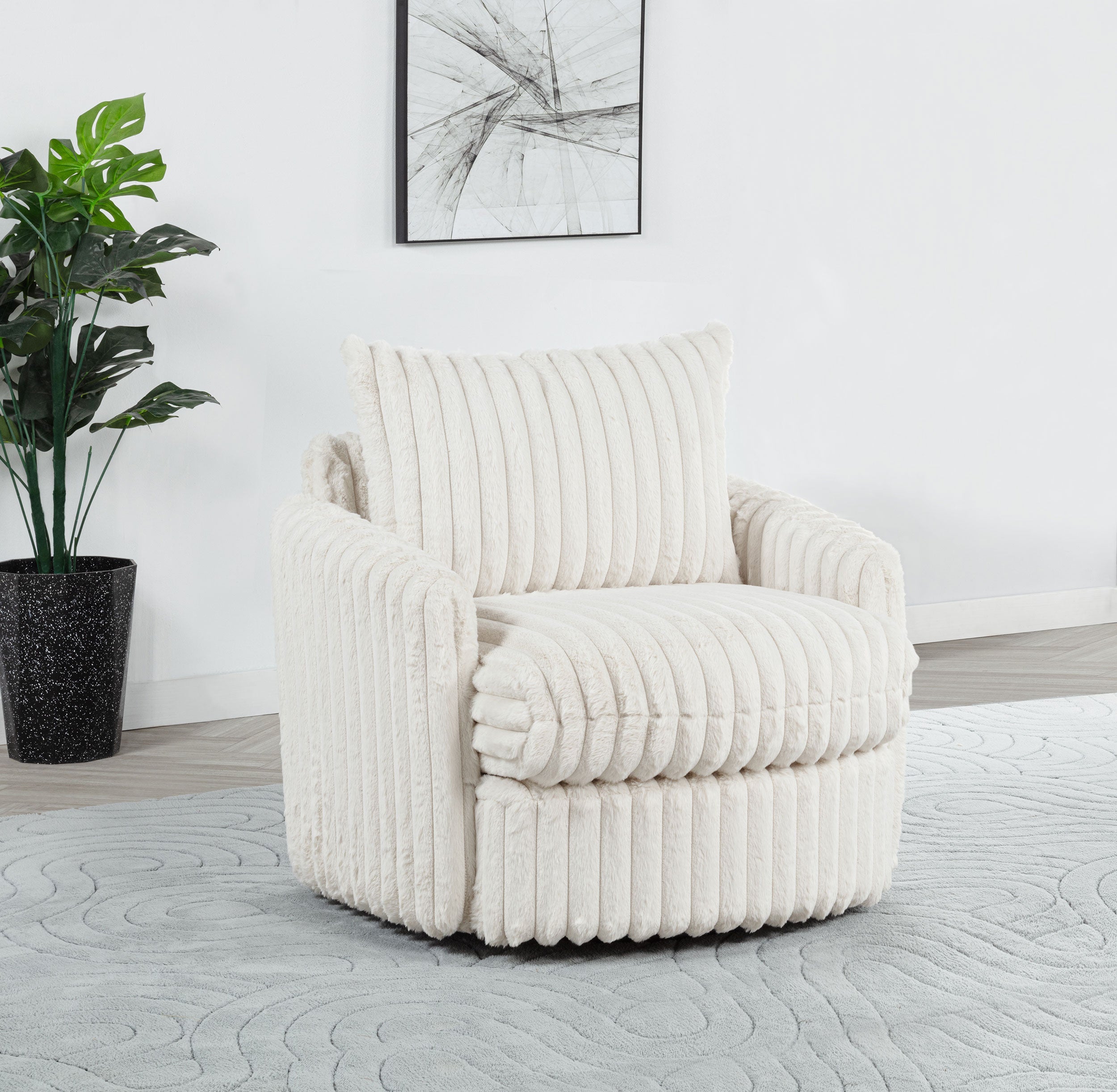 Sarco Corduroy Upholstered Swivel Accent Arm Chair Ivory-
