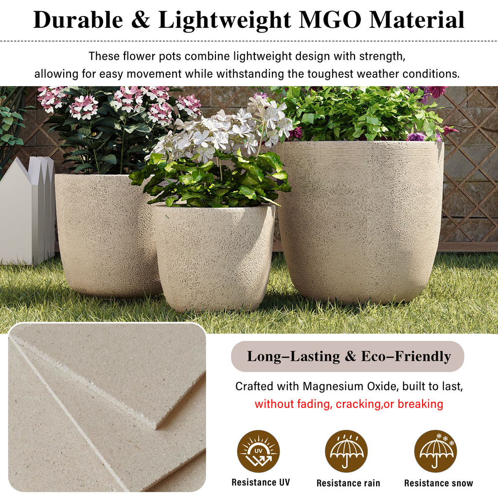 U_Style Lightweight Matte Textured MGO Outdoor Indoor Flower Pot Set