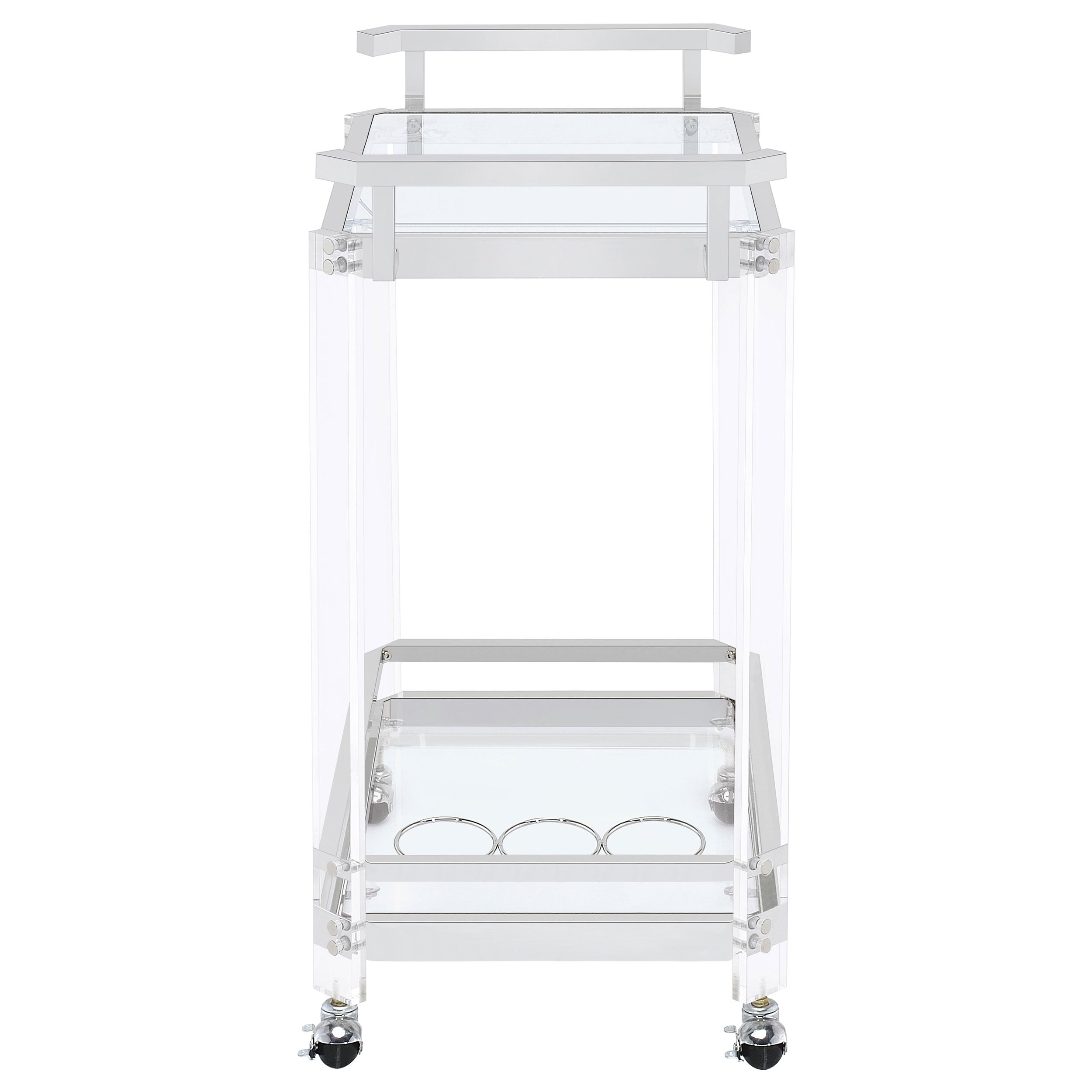Jefferson 2-tier Glass Shelf Acrylic Bar Cart Chrome-CoasterEssence