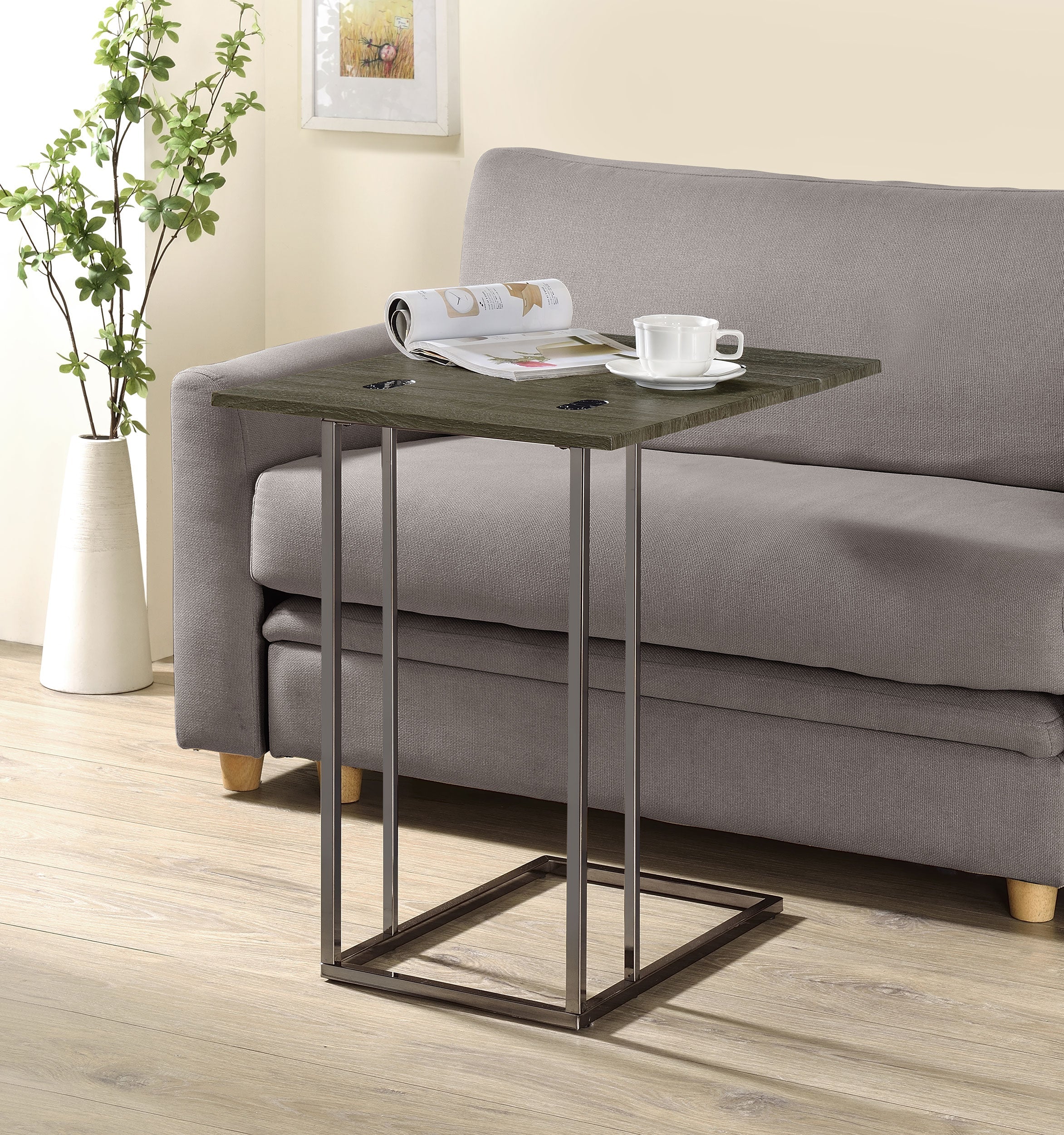 Pedro Expandable C-Shaped Sofa Side Table Weathered Grey-CoasterEveryday