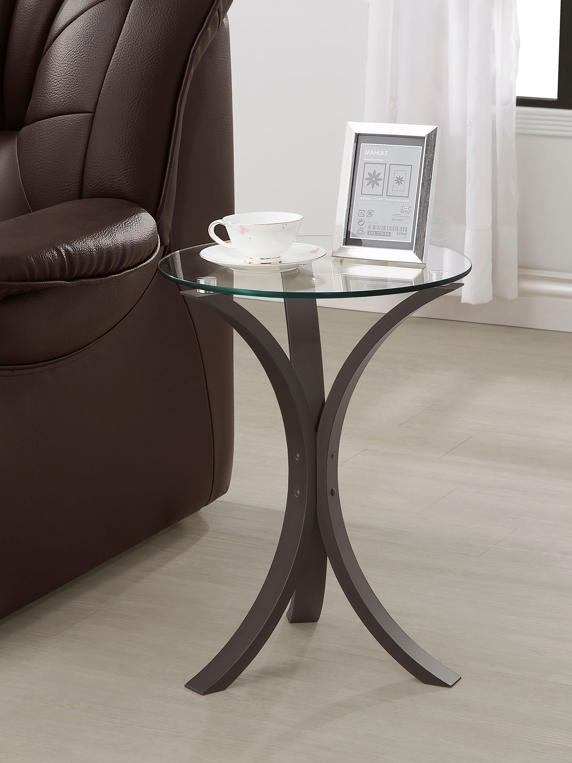 Edgar Round Glass Top Accent Side Table Cappuccino-CoasterEveryday