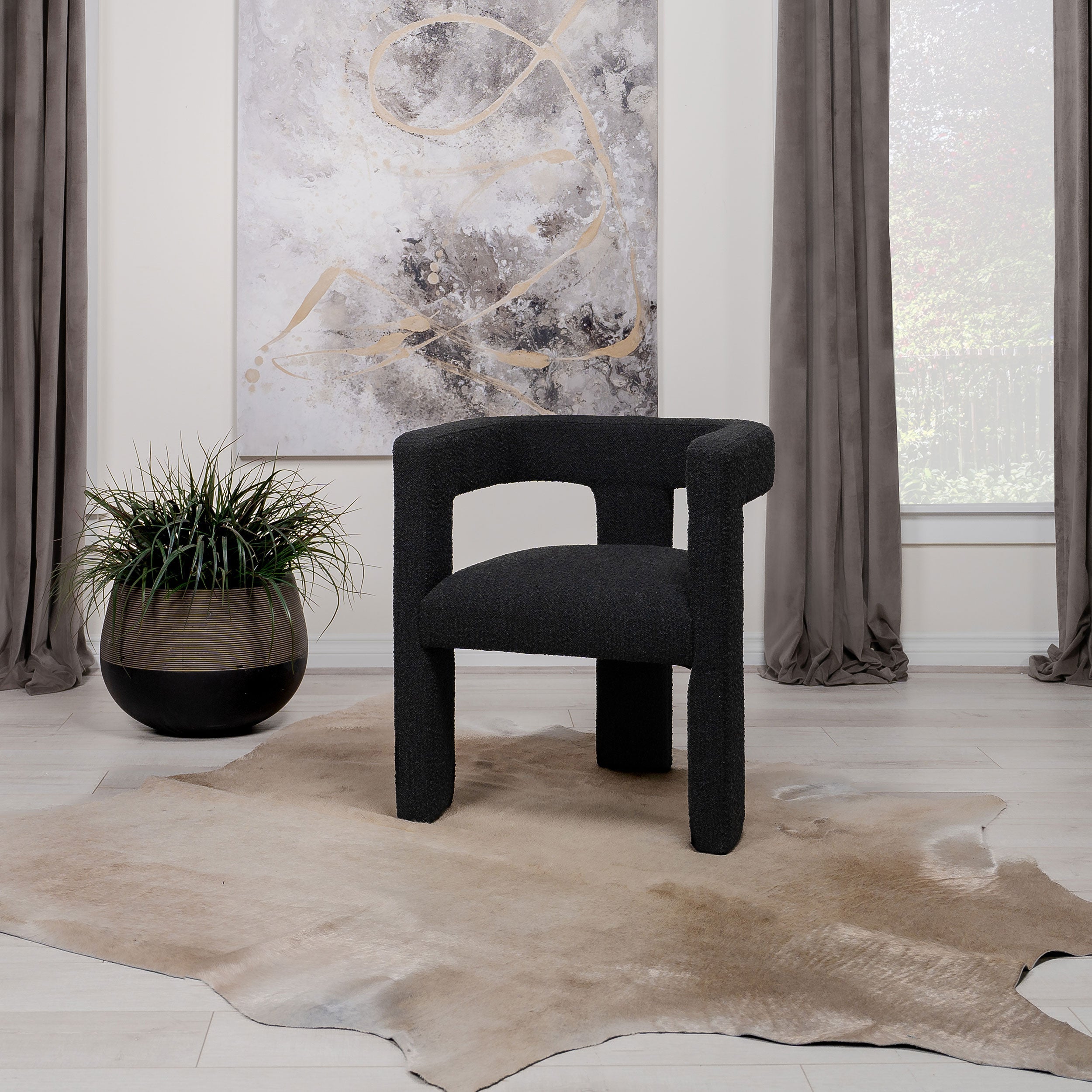 Petra Boucle Upholstered Accent Side Chair Black-