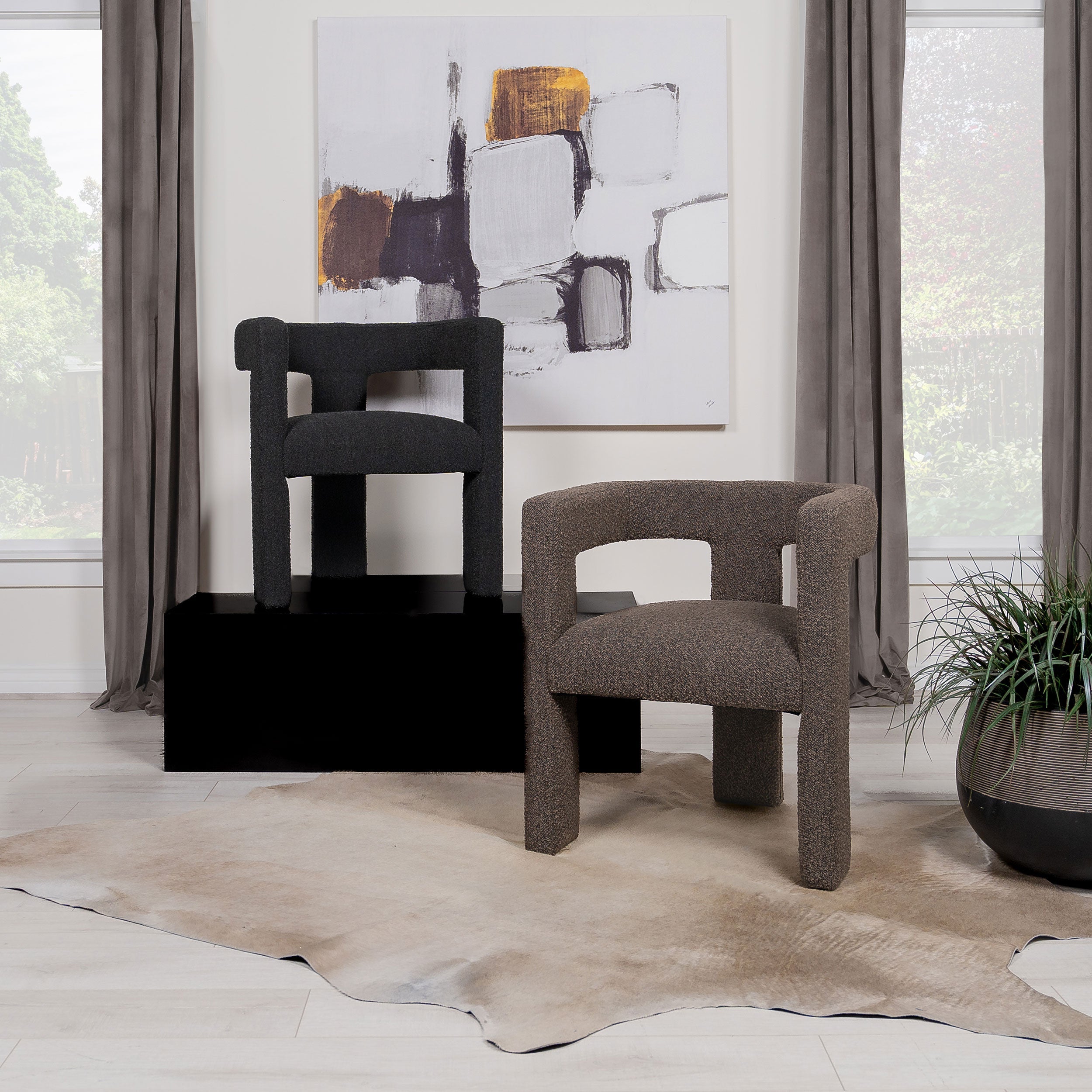 Petra Boucle Upholstered Accent Side Chair Black-