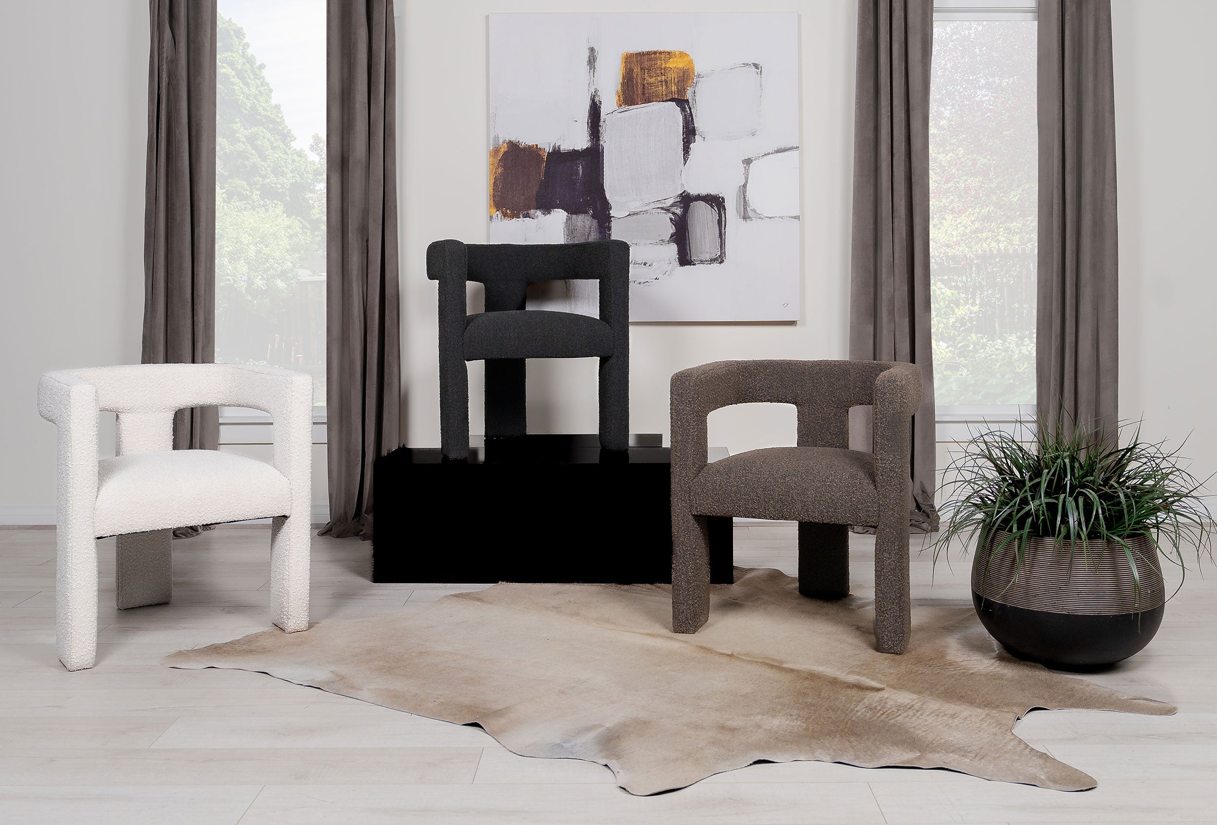 Petra Boucle Upholstered Accent Side Chair Black-