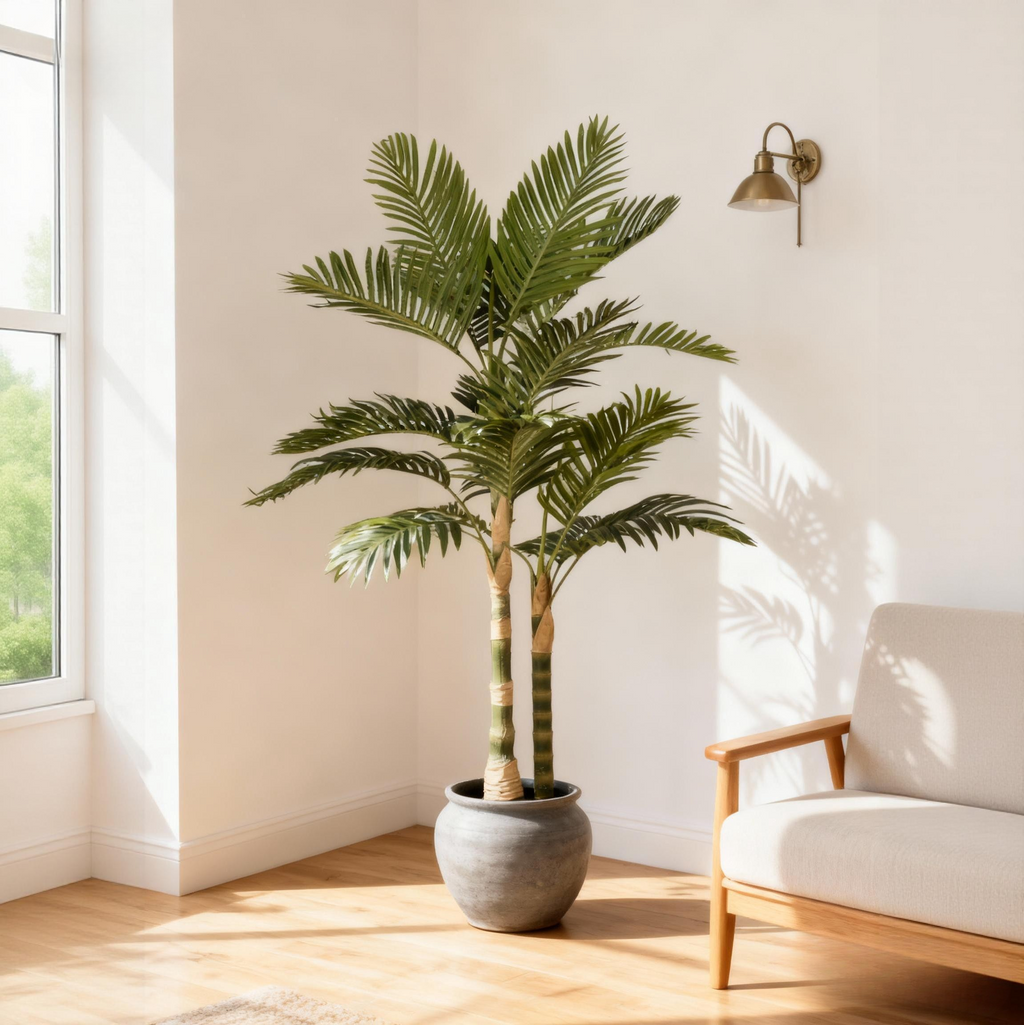 5FT Golden Cane Artificial Palm Tree with Black Plastic Pot, Green