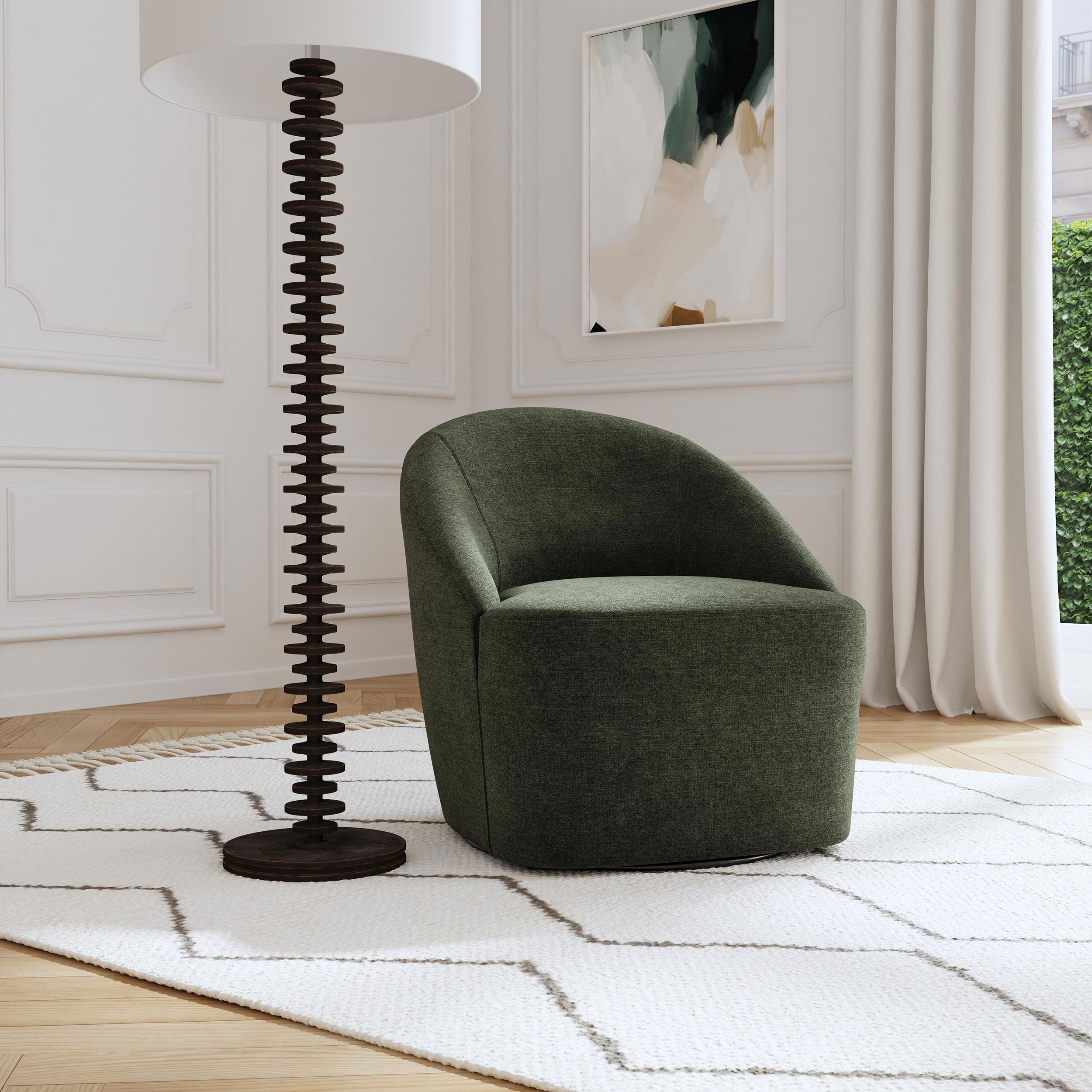 Leon Upholstered Barrel Accent Swivel Chair Hunter Green-
