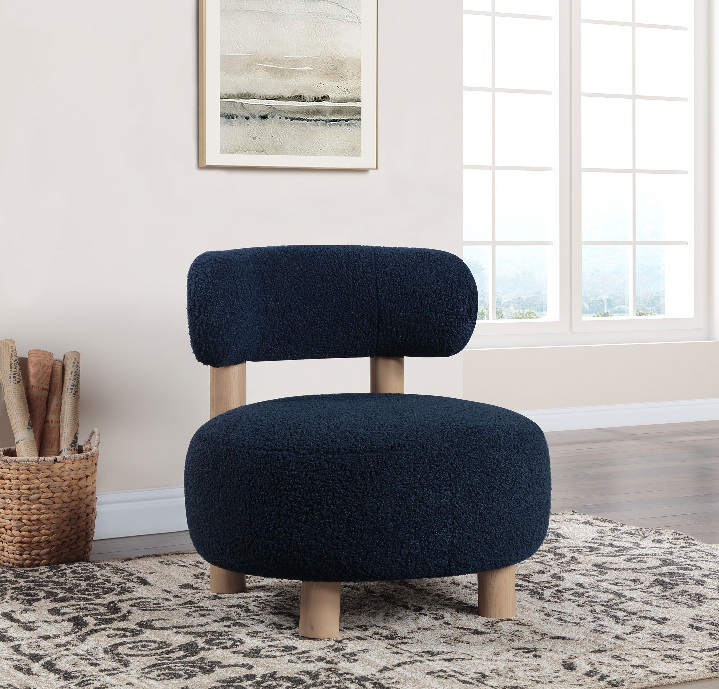 Zonie Boucle Upholstered Barrel Back Accent Chair Blue-