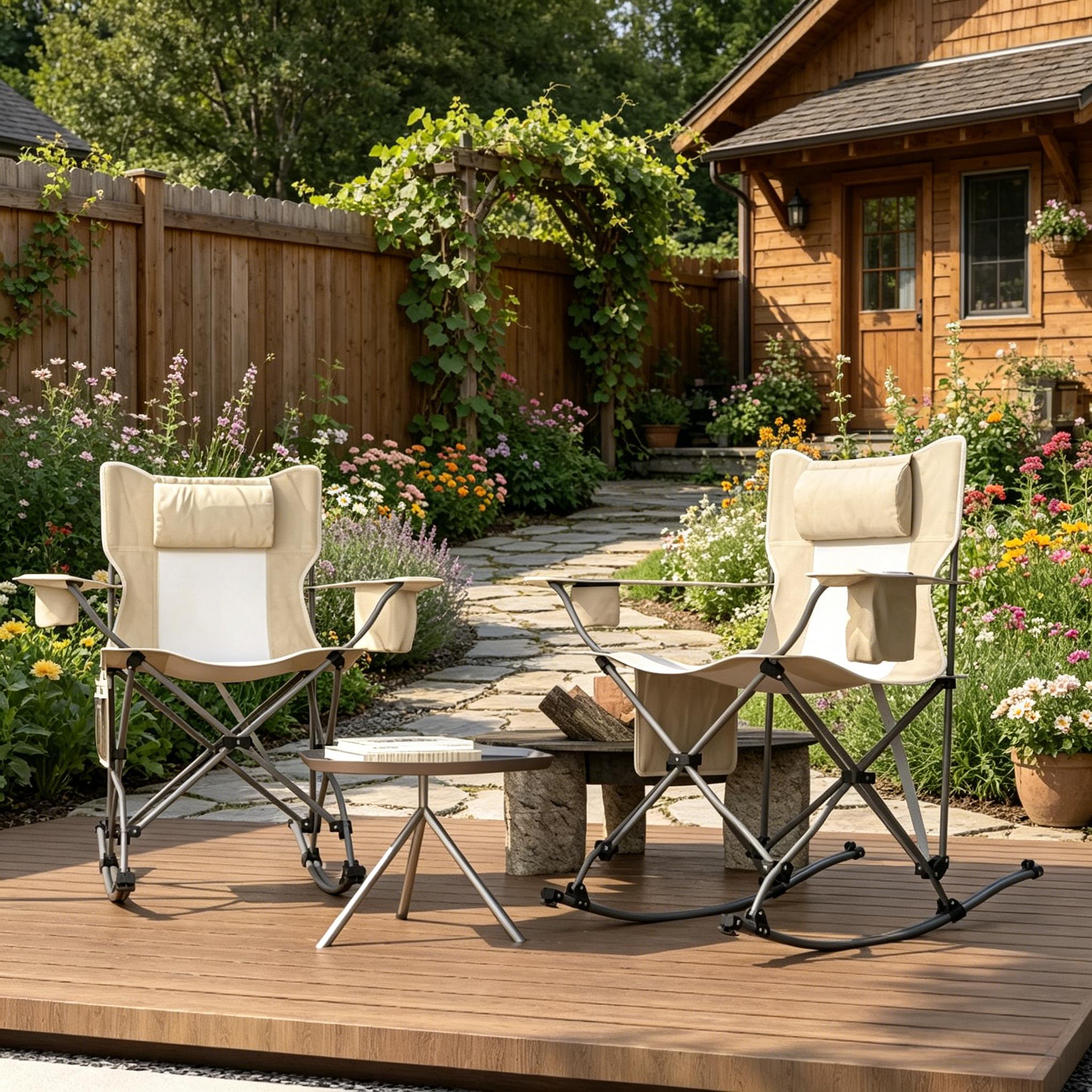 Set of 2 Rocking Park Chair - Portable Outdoor Folding Chairs
