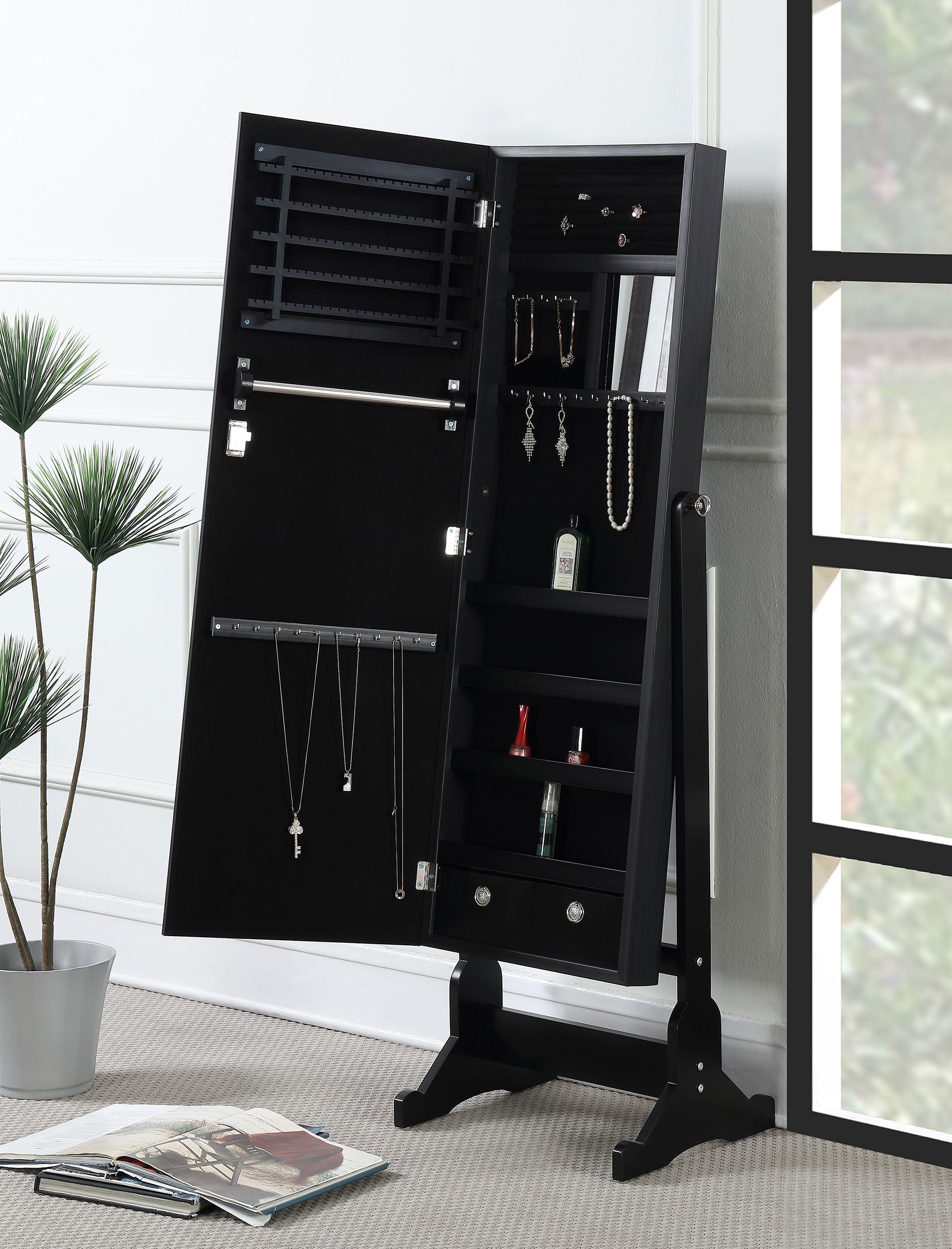 Tutuola Cheval Mirror with Jewelry Storage Black-CoasterEveryday