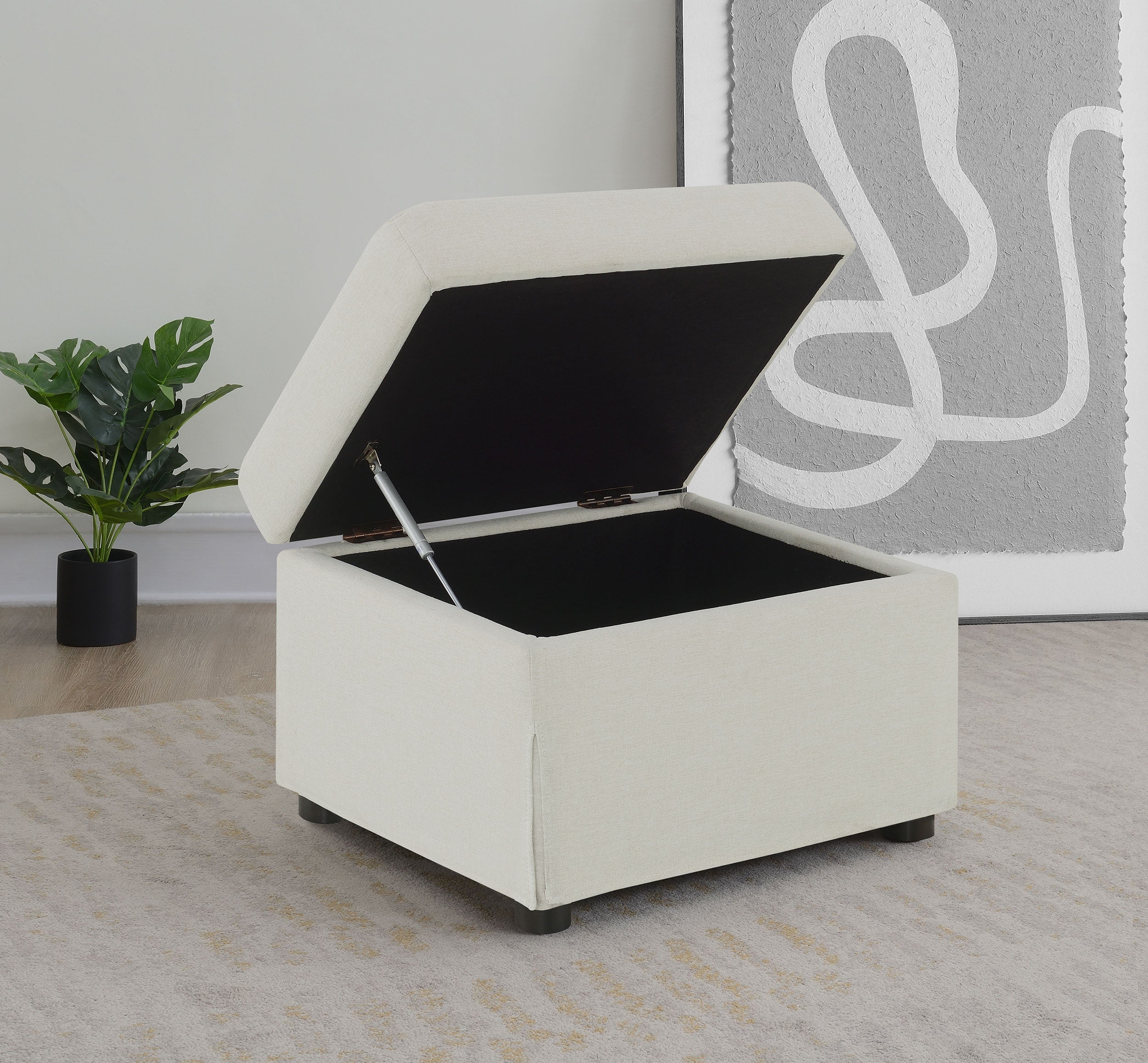 Winter Upholstered Hydraulic Lift Top Storage Ottoman Beige-
