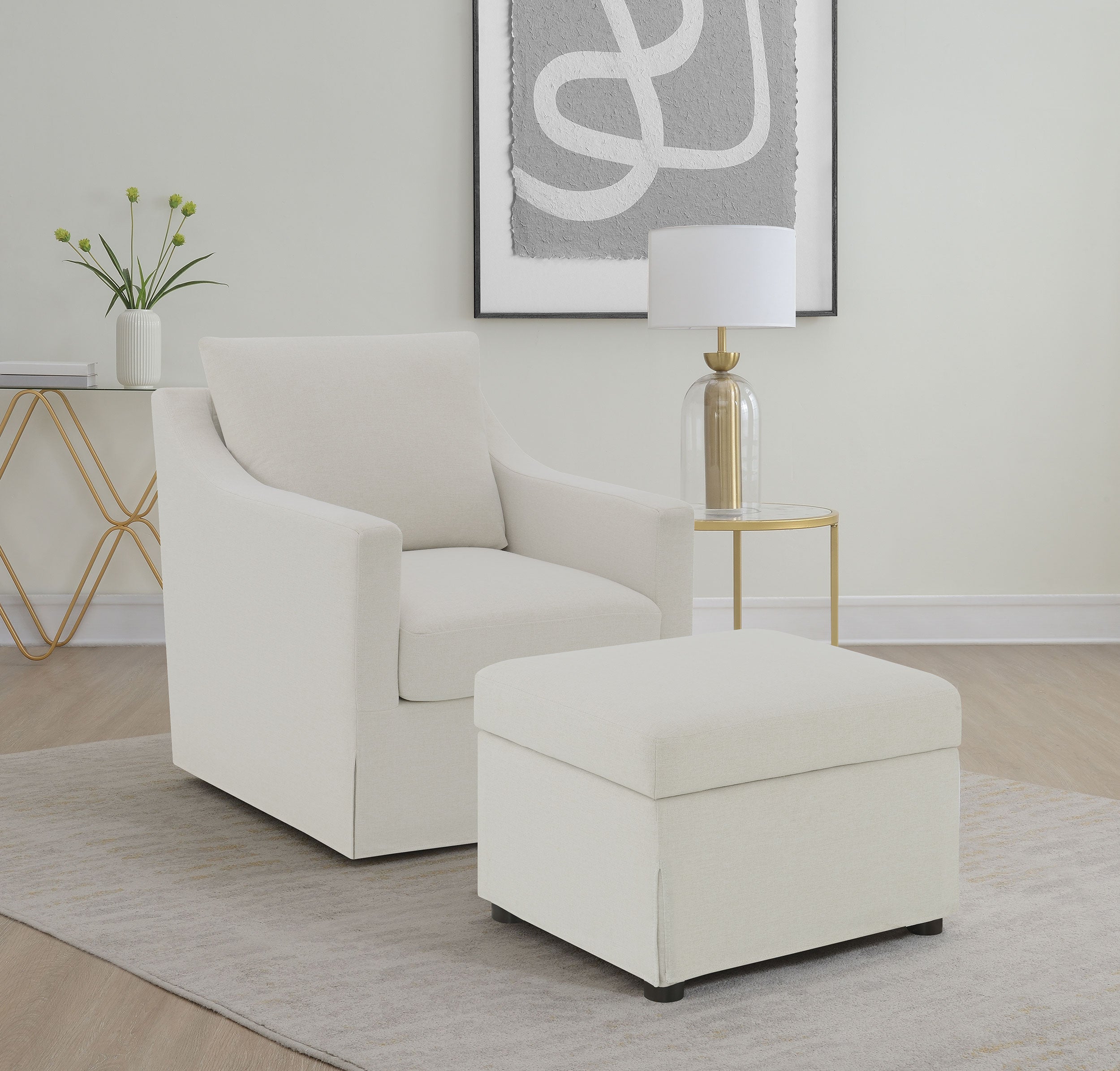 Winter Upholstered Hydraulic Lift Top Storage Ottoman Beige-