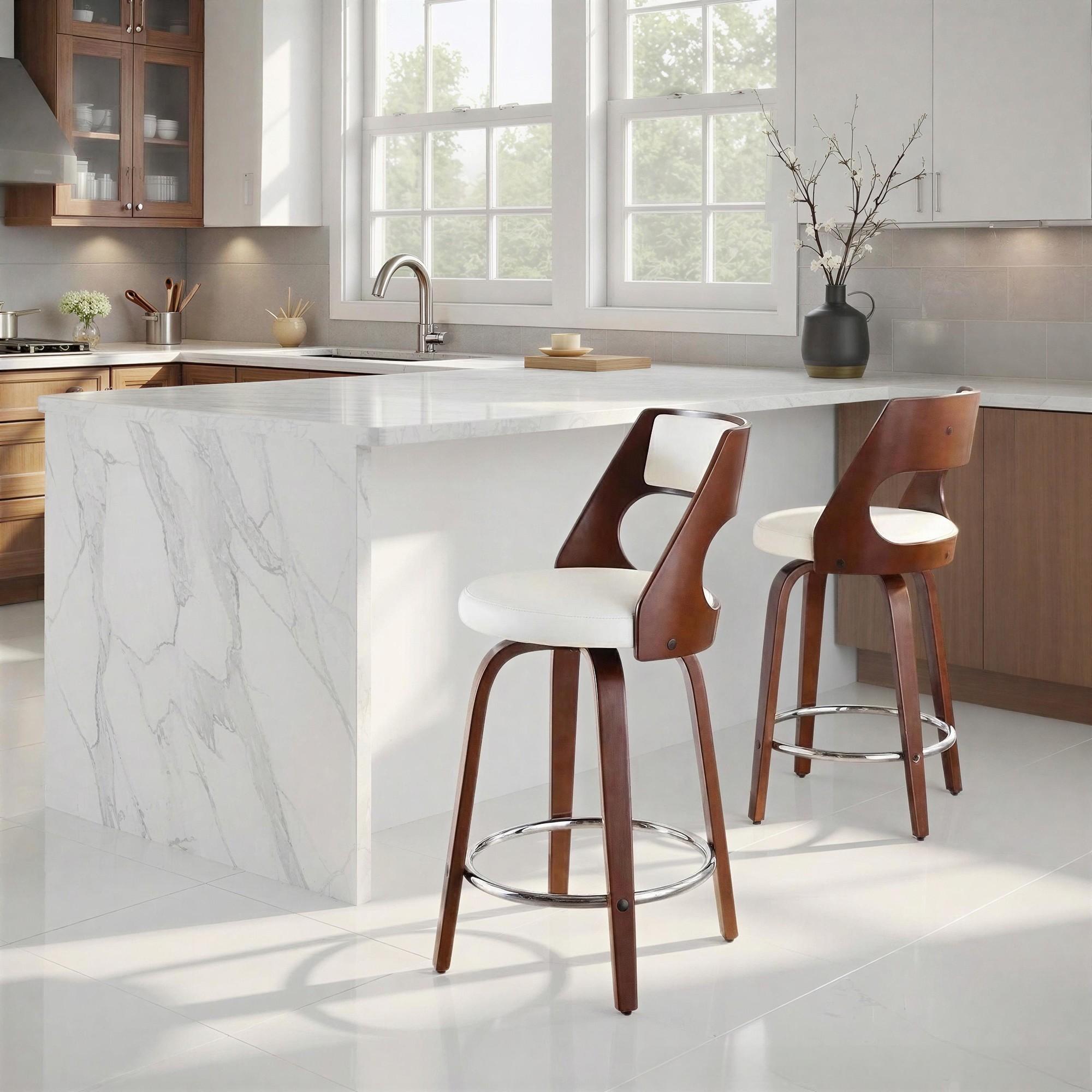 Mid-Century Modern Counter Stool with Swivel in Cherry