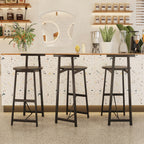 27''H Barstool Set of 3 Wooden Round Bar Stools with Footrest