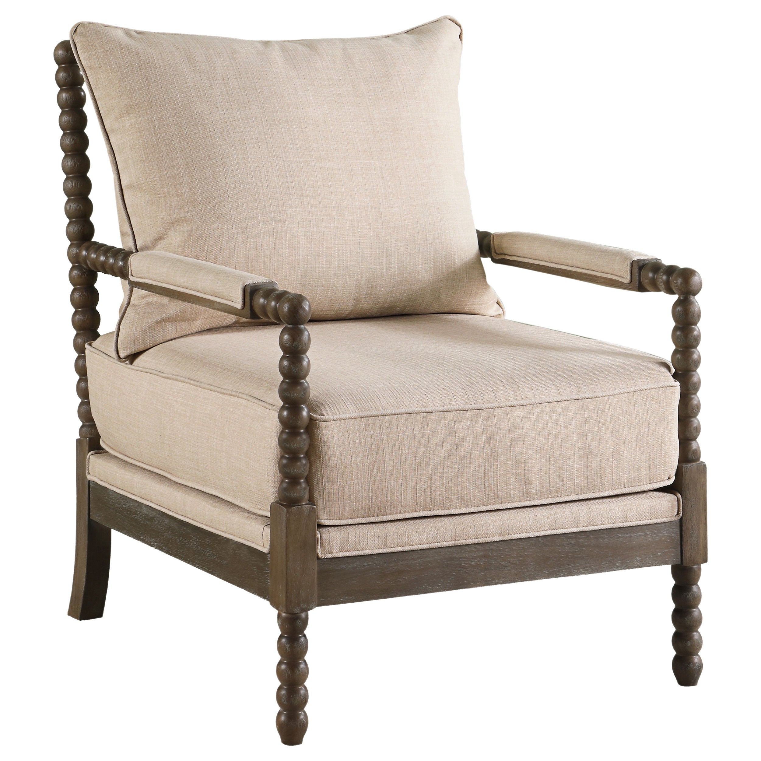 Blanchett Upholstered Bobbin Accent Chair Beige and Distressed Brown-CoasterElevations