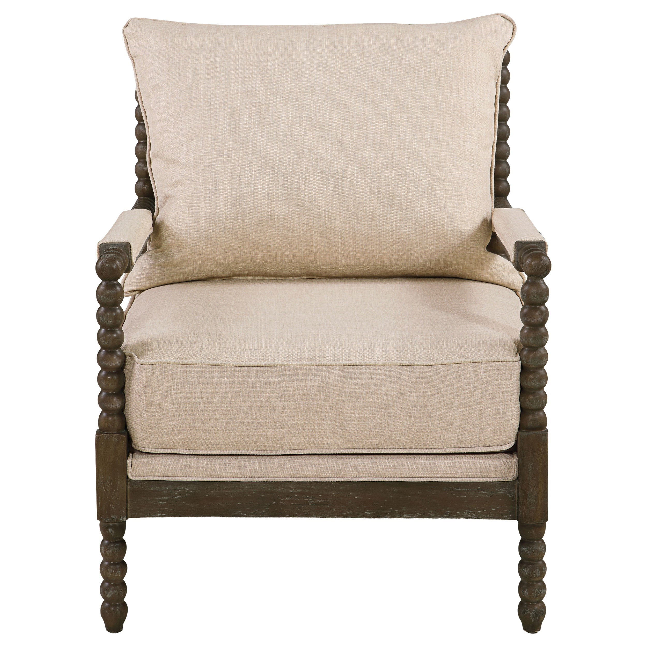 Blanchett Upholstered Bobbin Accent Chair Beige and Distressed Brown-CoasterElevations
