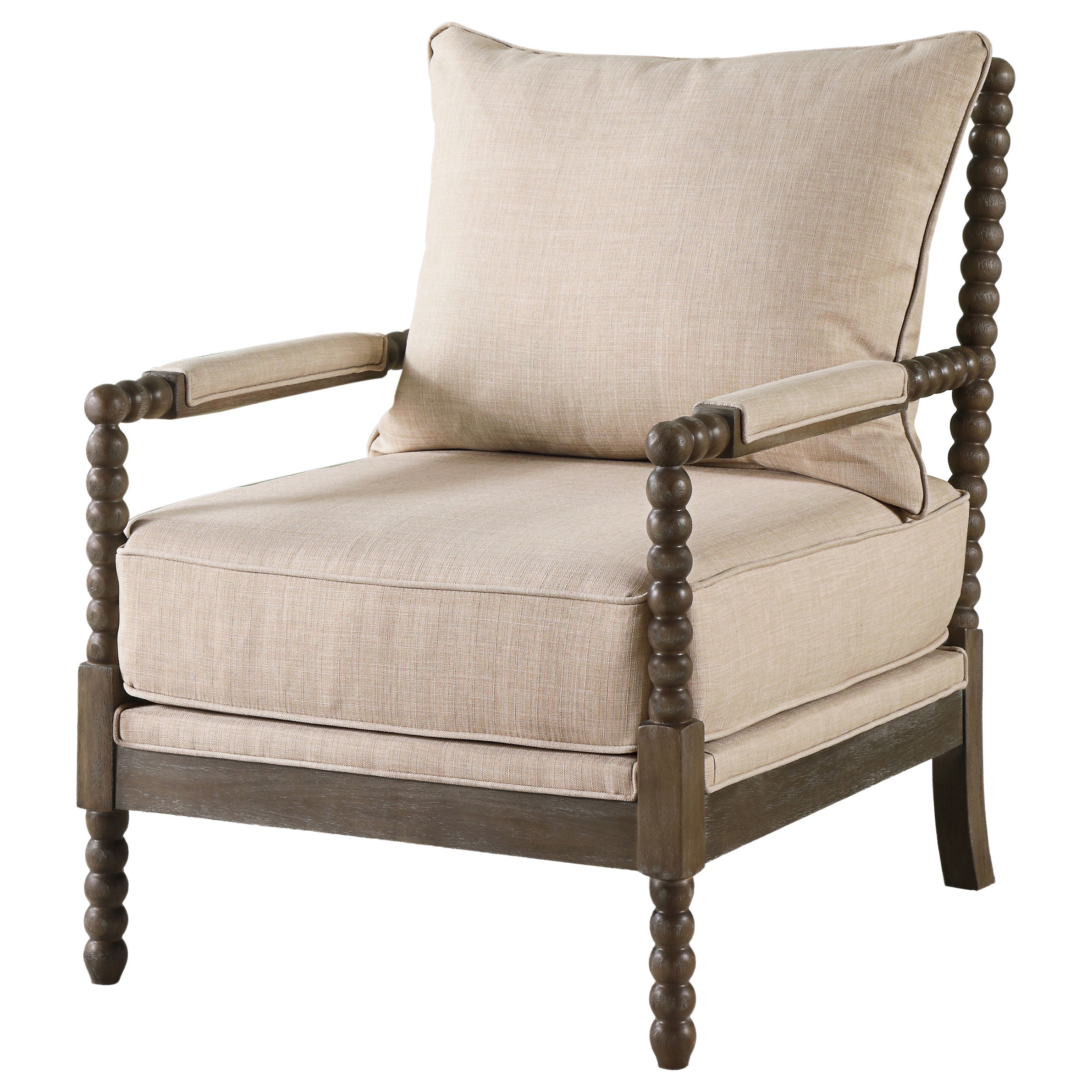 Blanchett Upholstered Bobbin Accent Chair Beige and Distressed Brown-CoasterElevations