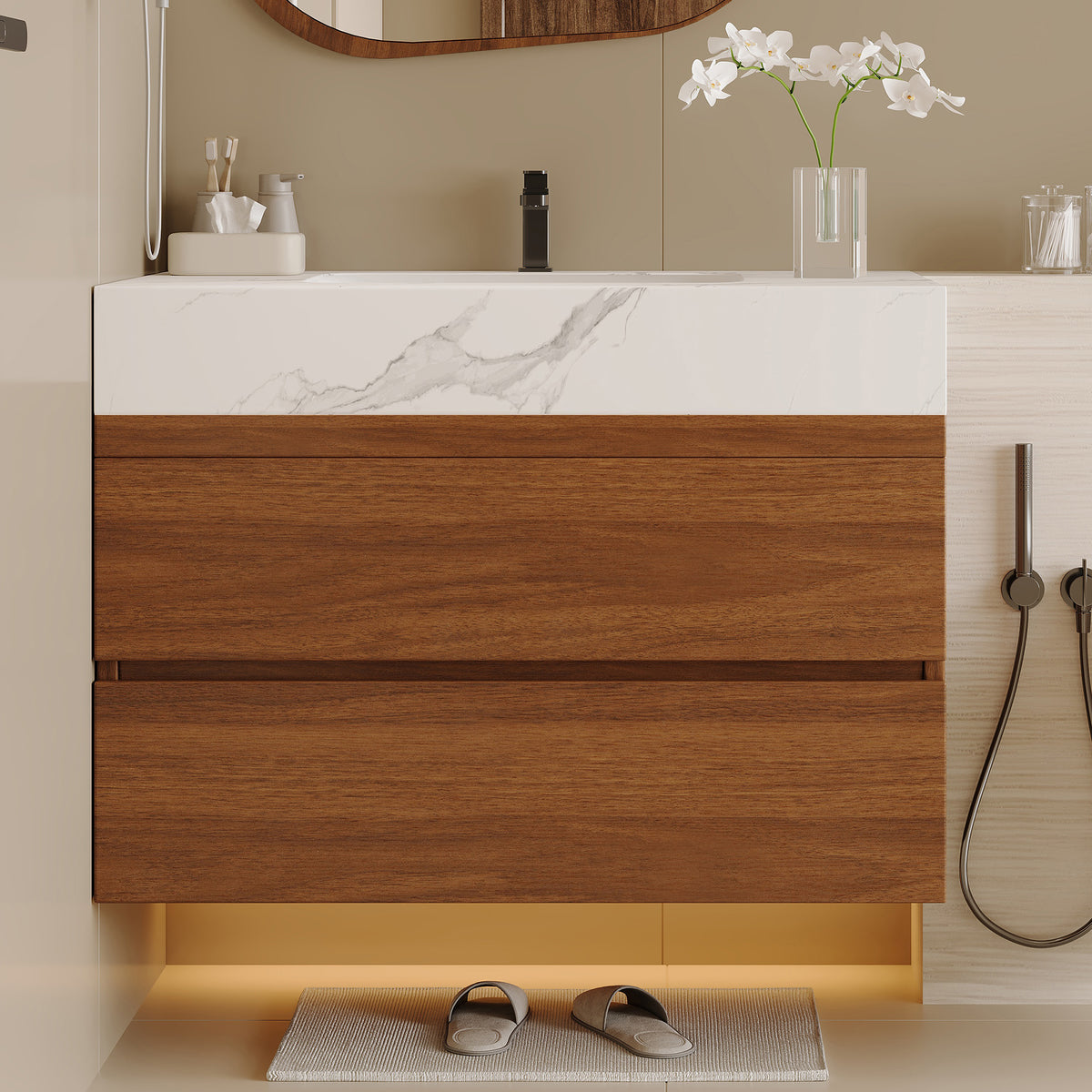 29.9" Modern Floating Bathroom Vanity with Faux Marble Top