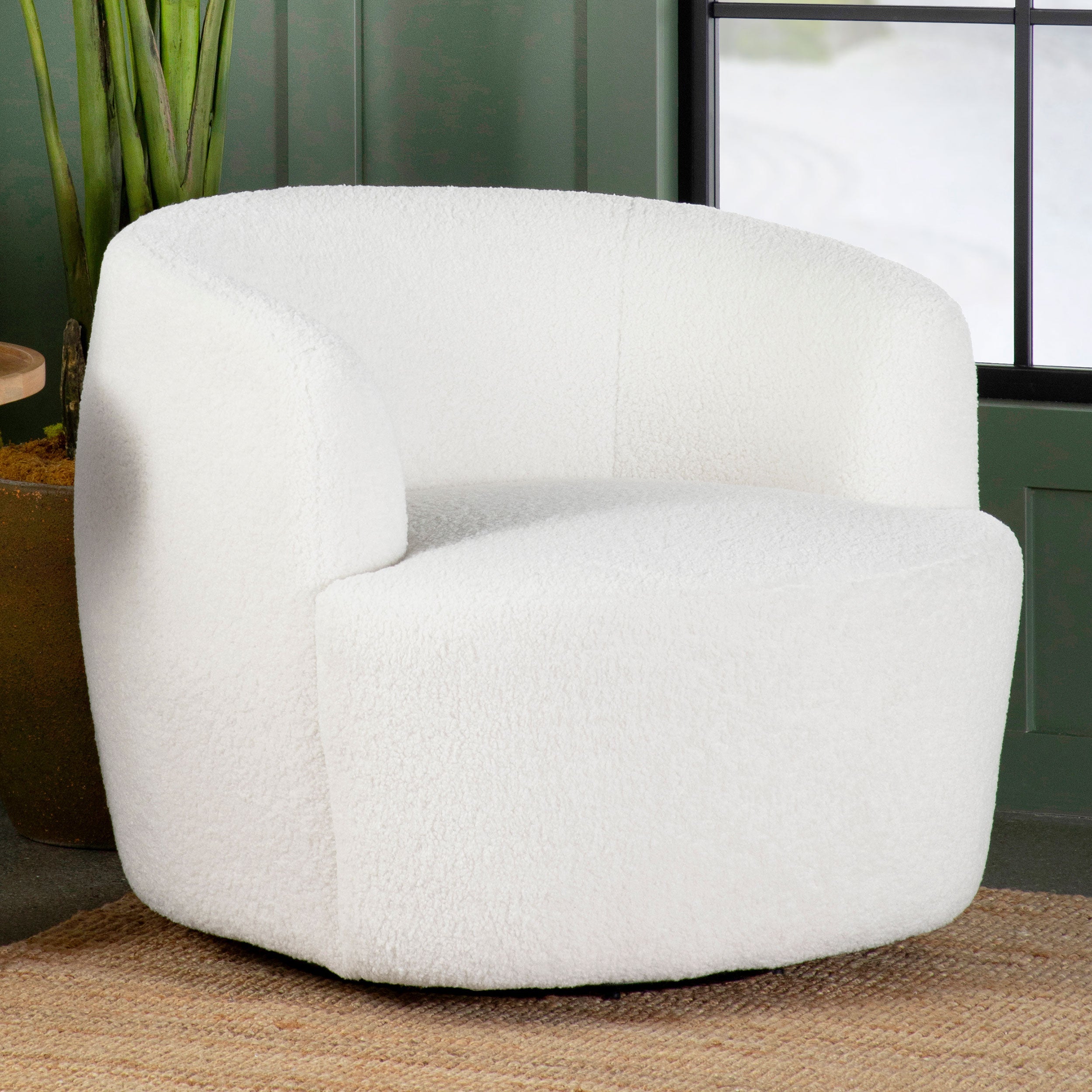Hudson Faux Sheepskin Upholstered Swivel Chair Natural-CoasterElevations