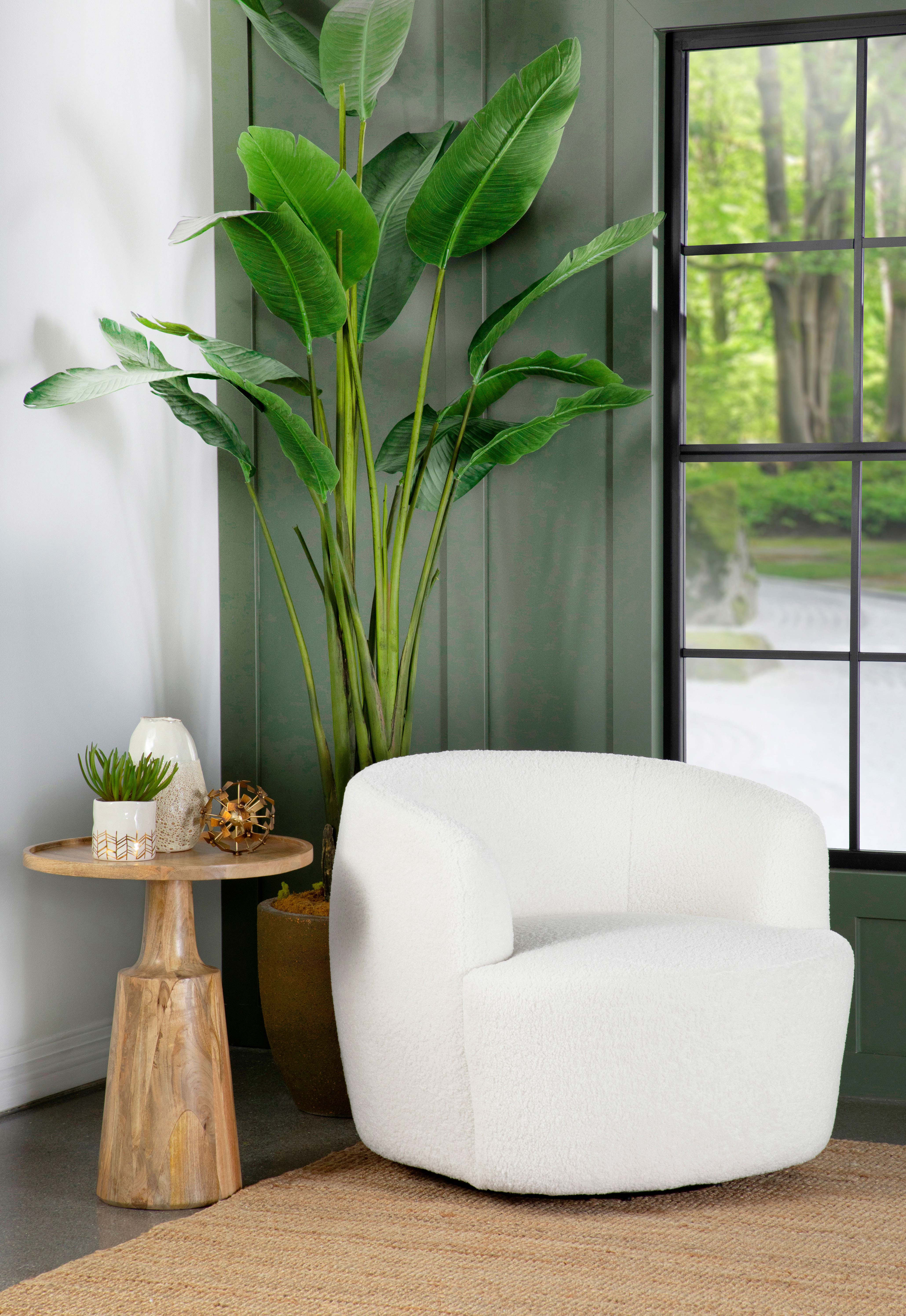 Hudson Faux Sheepskin Upholstered Swivel Chair Natural-CoasterElevations