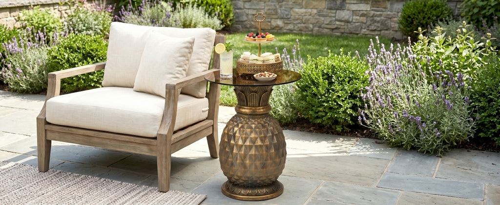 Yellow Pineapple Side Table with Tempered Glass Top, 19.69-Inch