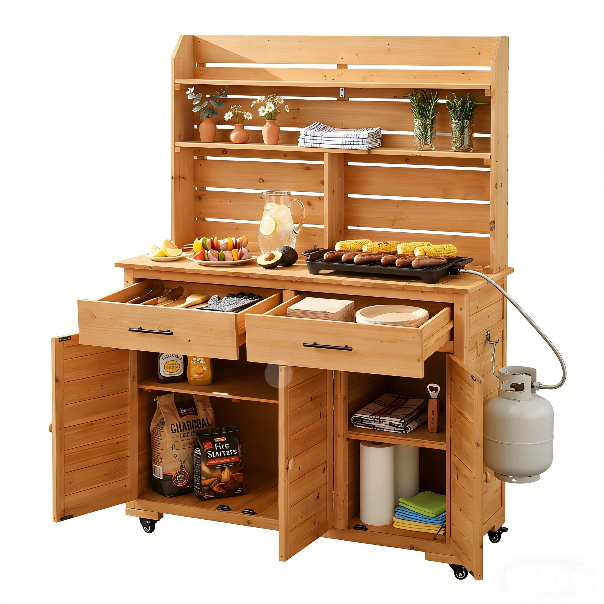 TOPMAX 65''H Large Garden Potting Bench with Lockable Wheel