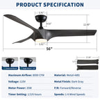 56" Modern Farmhouse Reversible Quiet Motor Ceiling Fan Light