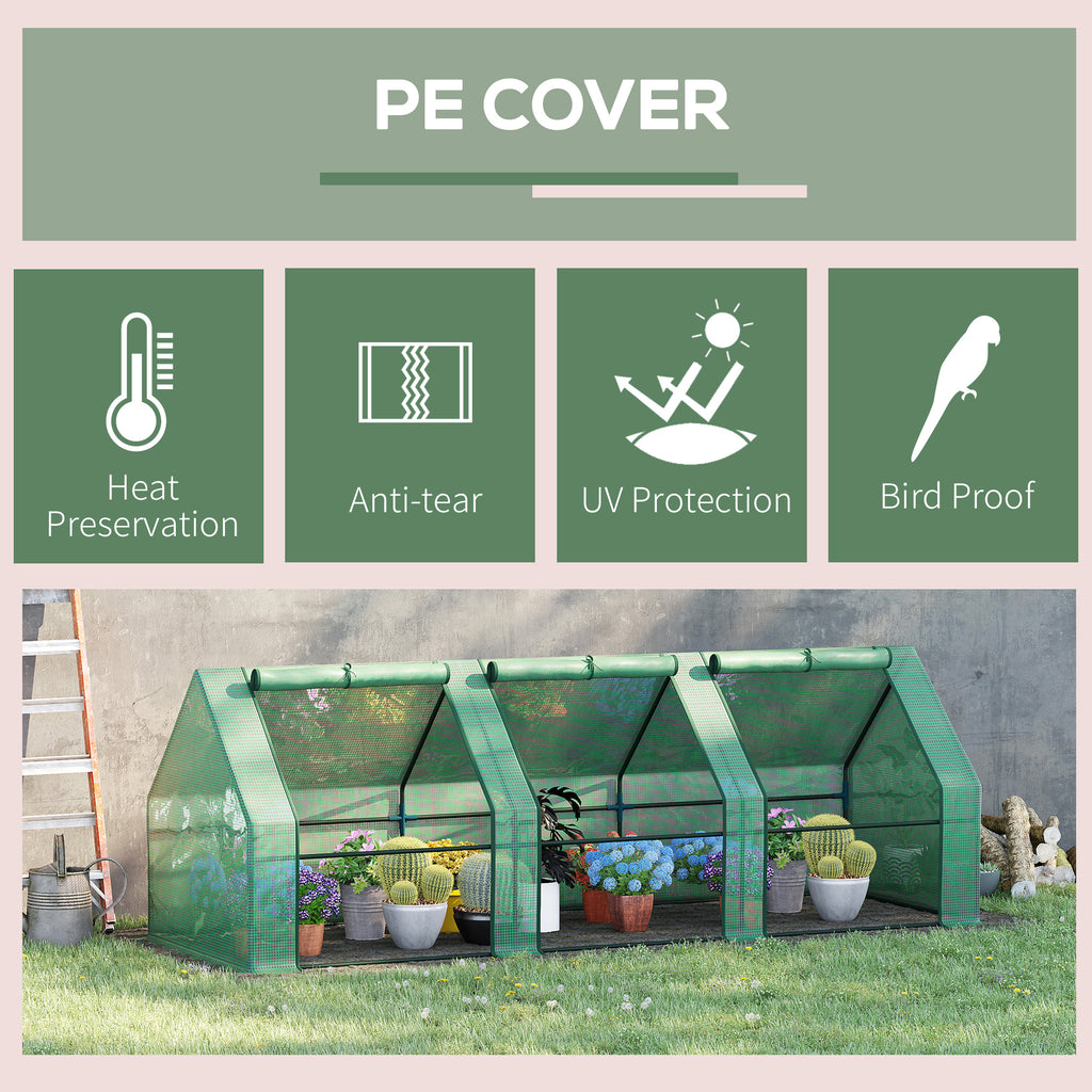 Outsunny 9' x 3' x 3' Portable Mini Greenhouse Outdoor Garden with Large Zipper Doors and Water/UV PE Cover