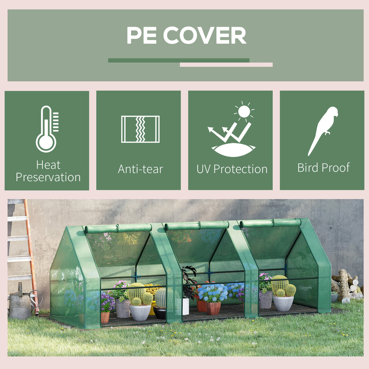 Outsunny 9' x 3' x 3' Portable Mini Greenhouse Outdoor Garden with Large Zipper Doors and Water/UV PE Cover