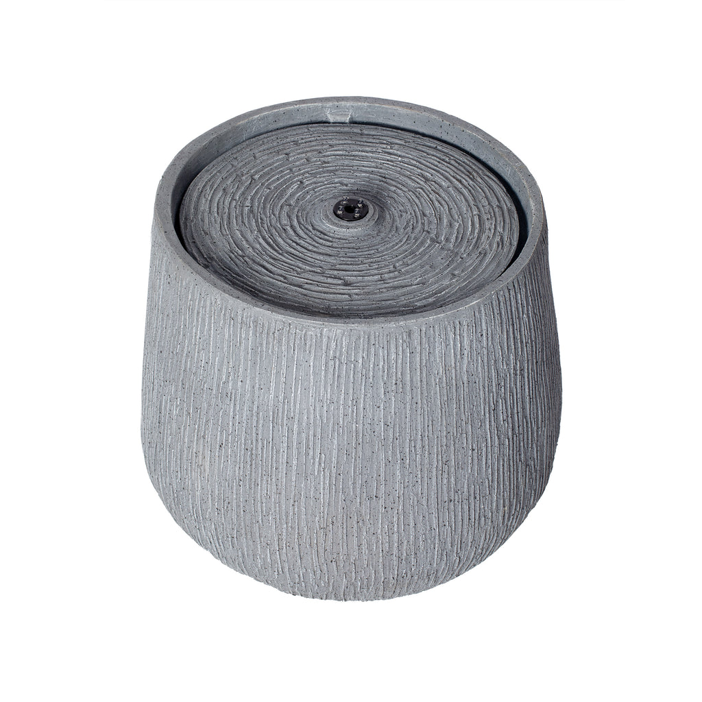 12.99"H Gray Bowl-Shaped Outdoor Fountain with LED Light