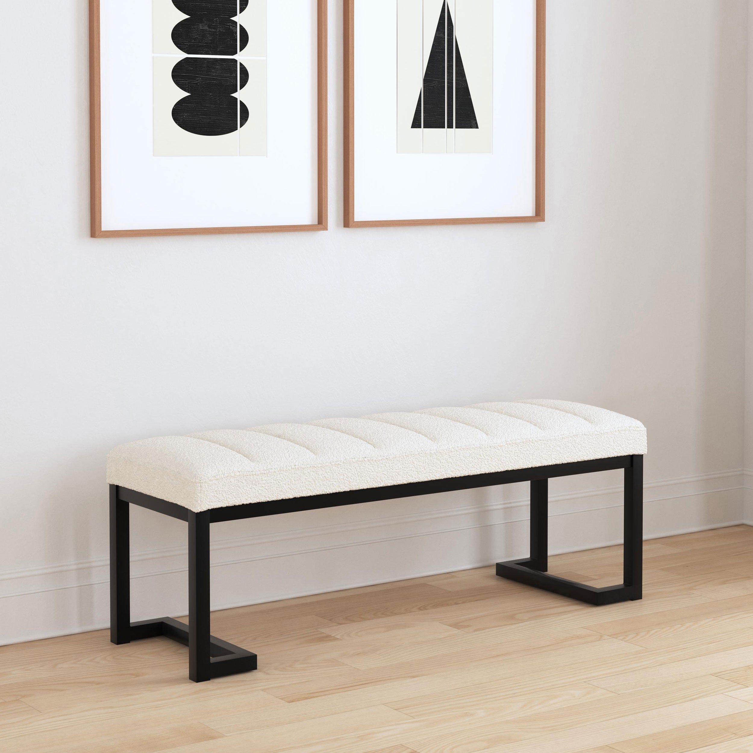 Mesa Boucle Upholstered Tufted Accent Bench Vanilla-