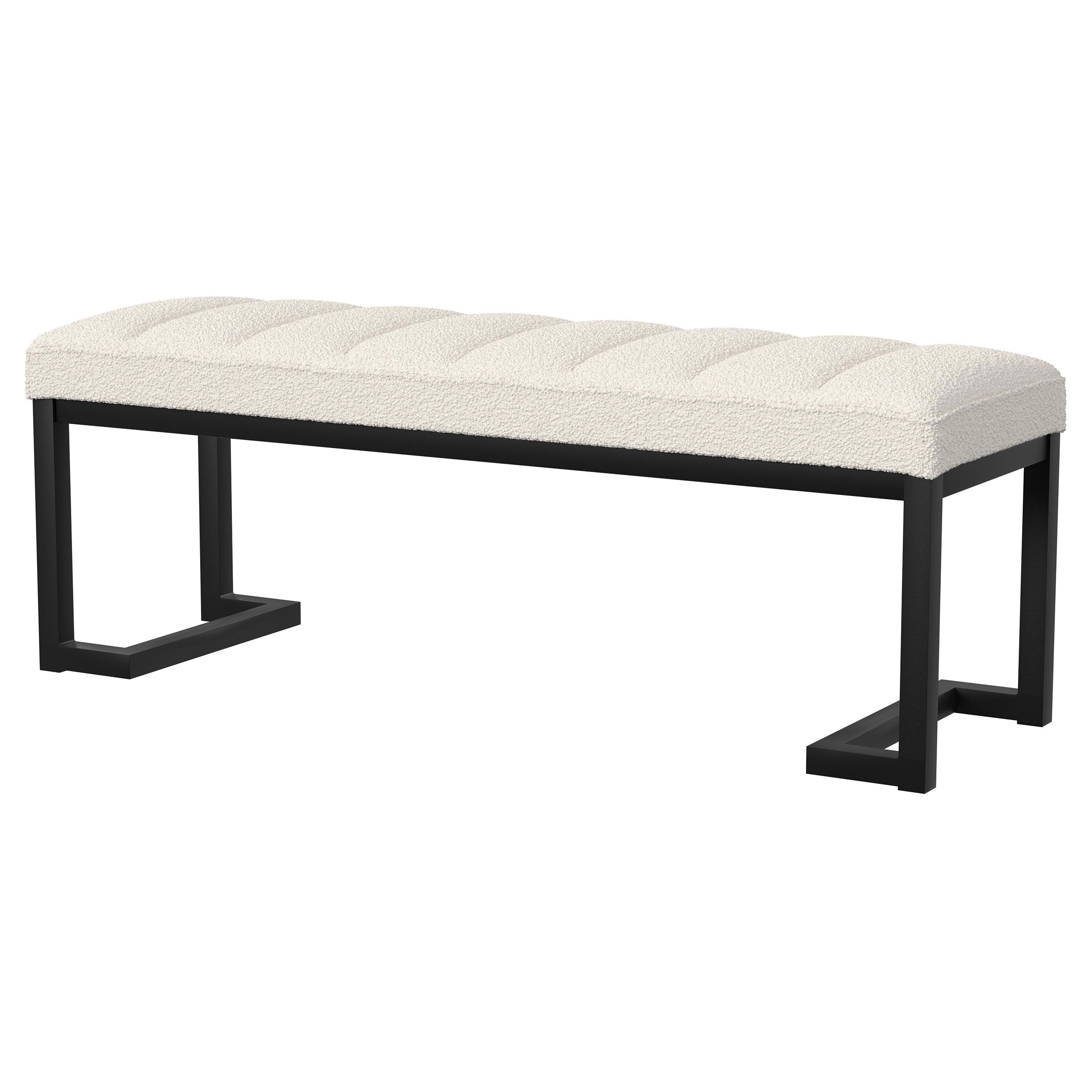 Mesa Boucle Upholstered Tufted Accent Bench Vanilla-