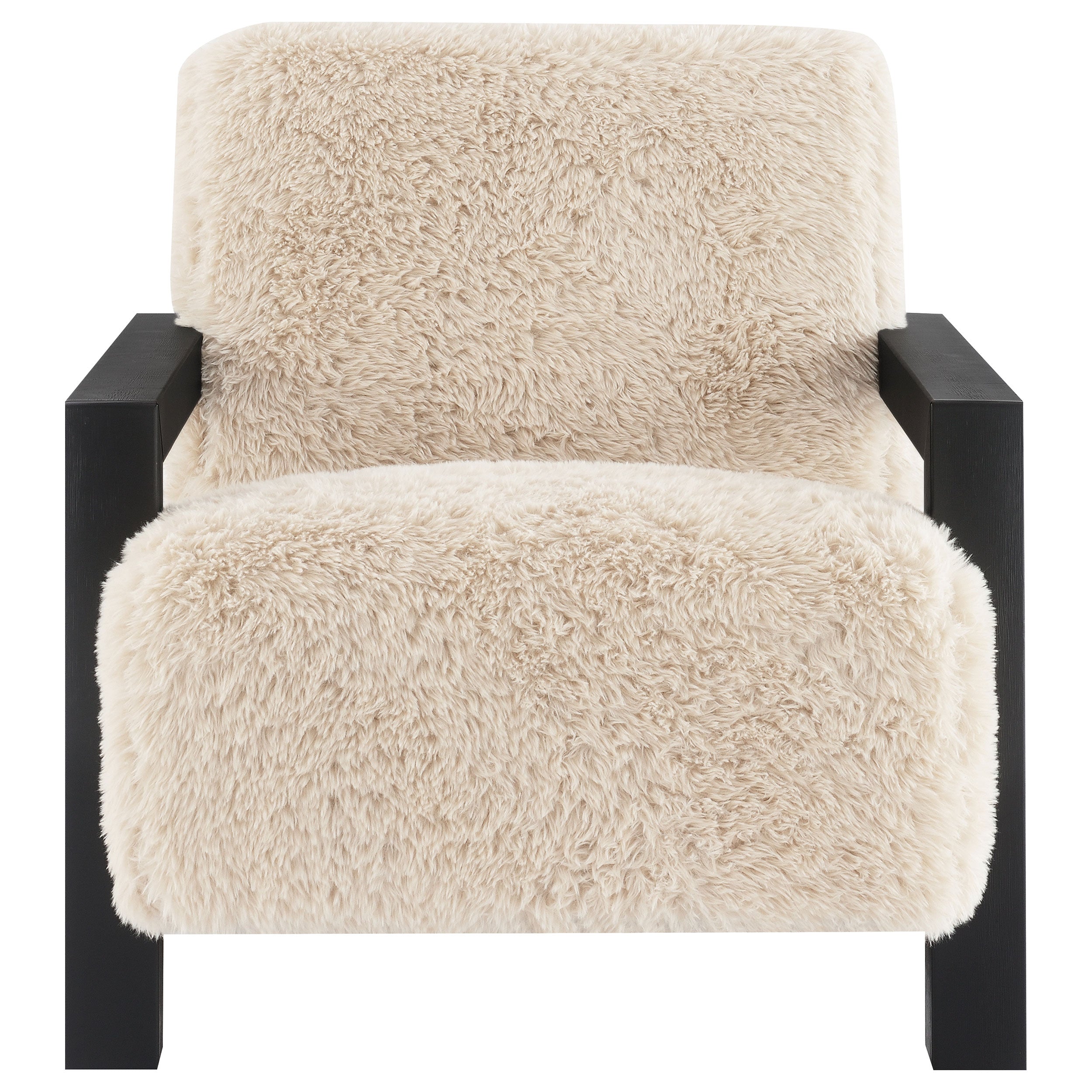 Fitzroy Faux Fur Upholstered Chair Solid Wood Arms Latte-