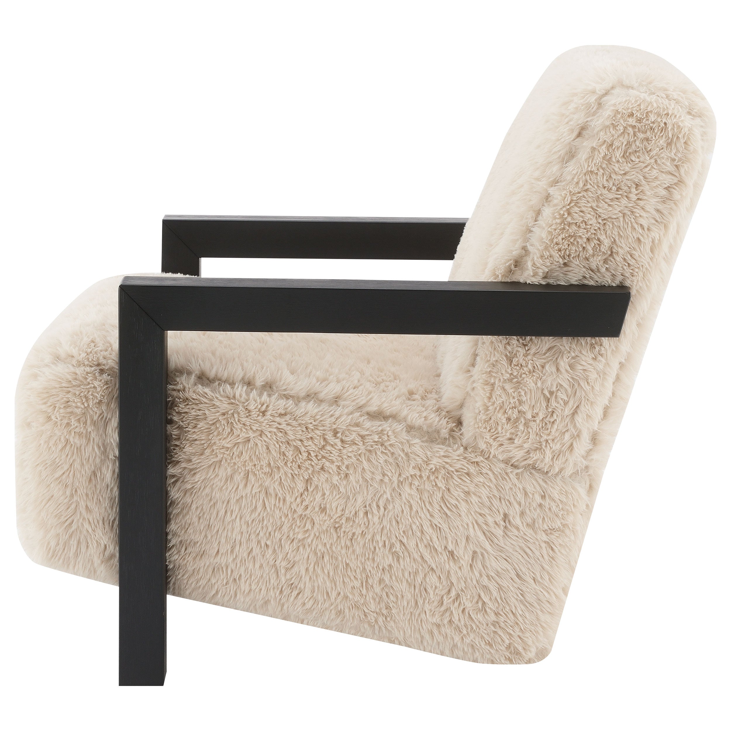 Fitzroy Faux Fur Upholstered Chair Solid Wood Arms Latte-