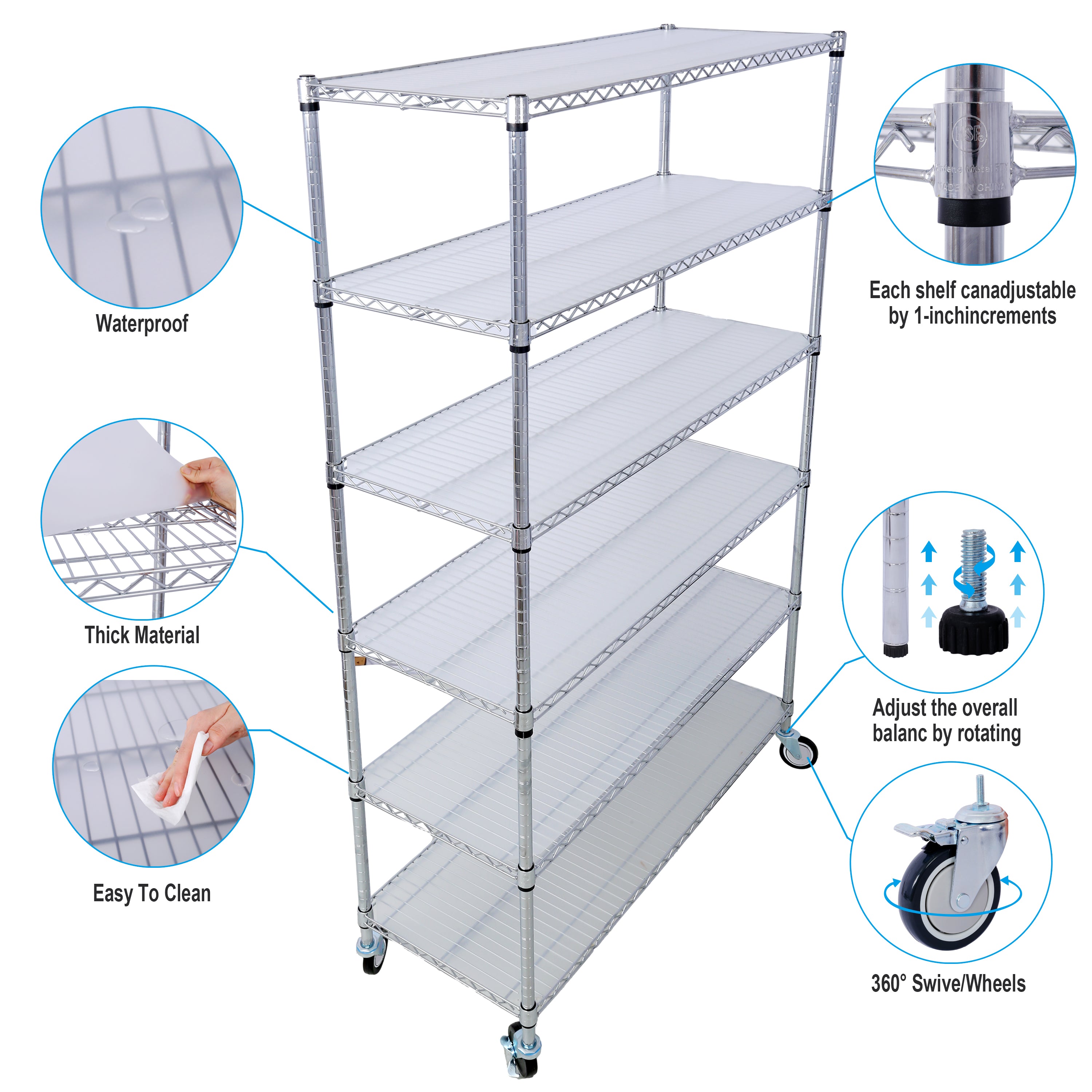 6 Tier 6000lbs Capacity NSF Metal Shelf Wire Shelving Unit