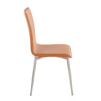 Contemporary Upholstered Chair in Brushed Stainless Steel and Camel Faux Leather - Set of 2