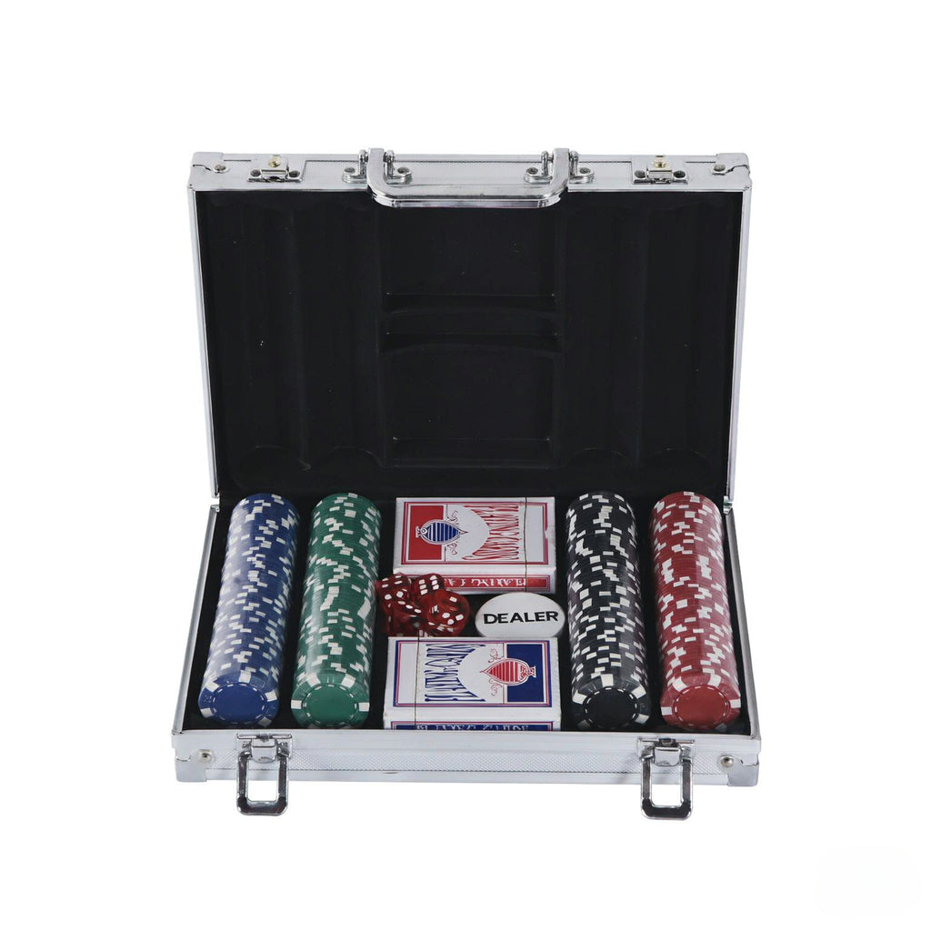200 Striped Poker Chip Set with Aluminum Case, 2 Decks, Dice and Dealer Button
