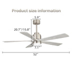 52 Inch Ultra Quiet Reversible Ceiling Fan with Light