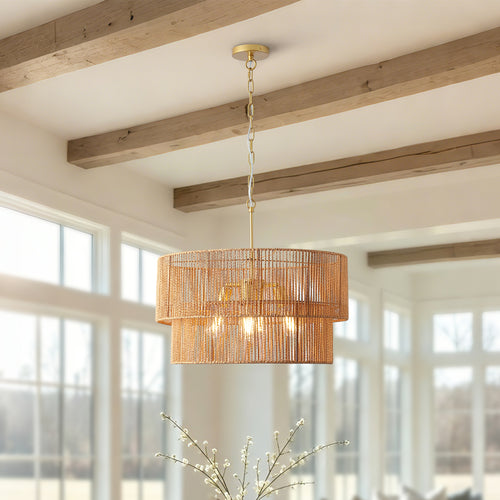 23.62" Handwoven Woven Paper Rattan Chandelier