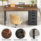 47" Computer Desk with 5 Drawers & Reversible Cabinet, Rustic