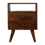 Classic Chestnut Nightstand, 2-Drawers, 1 Open-Slot, Nordic Legs