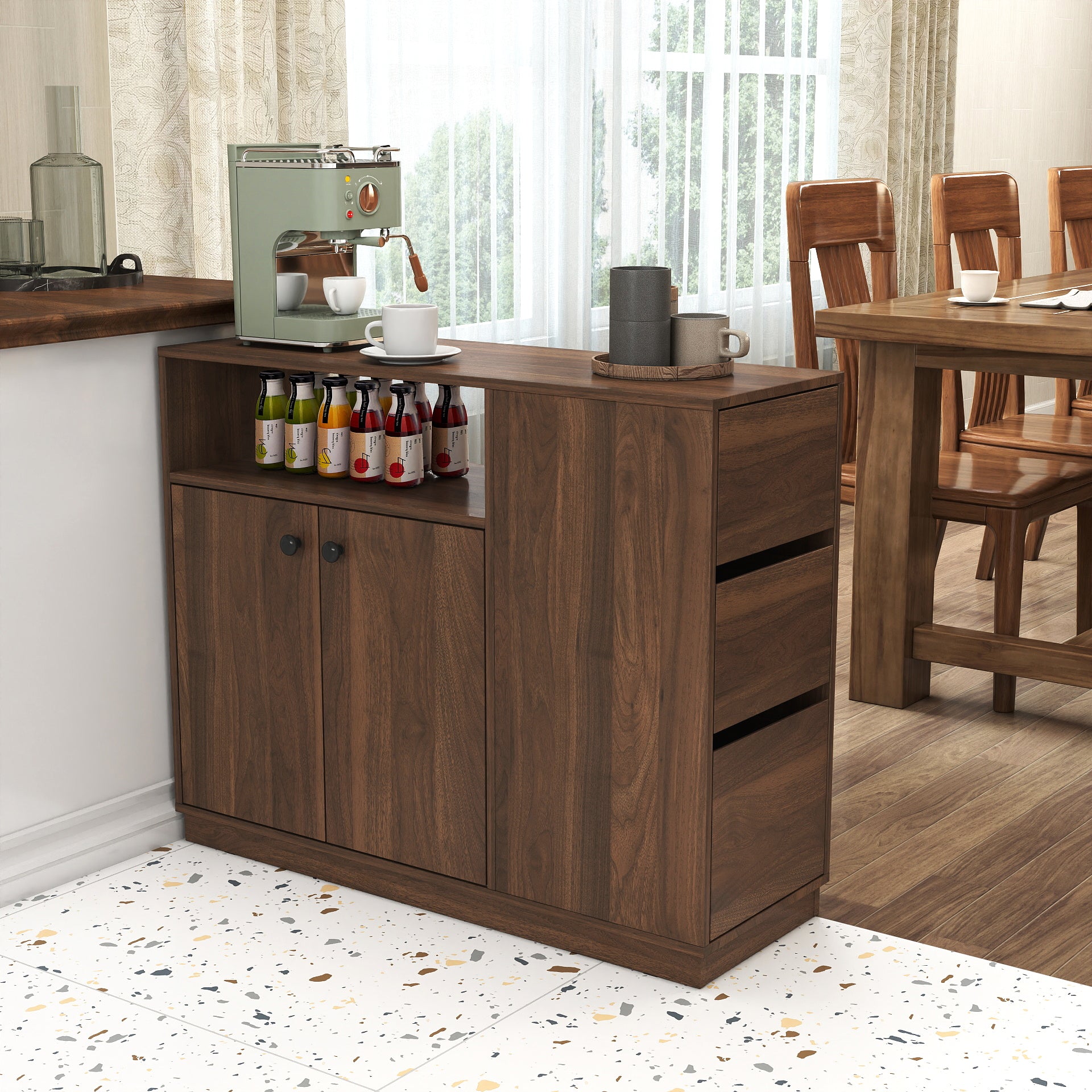 Kitchen Sideboard with Glass Sliding Doors