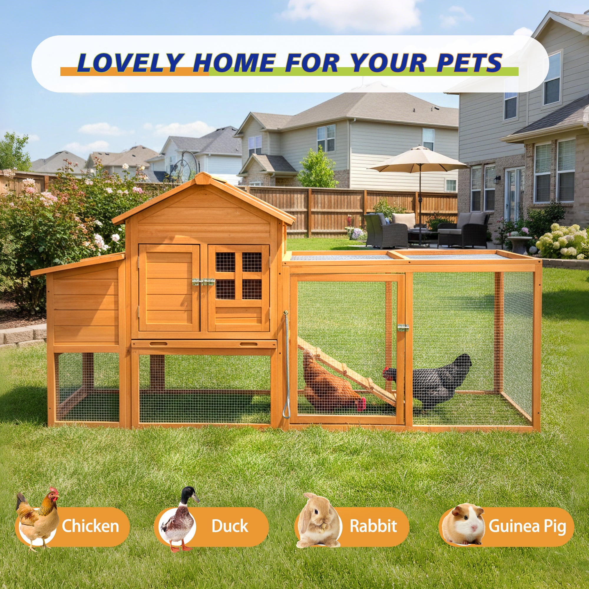 80" Chicken Coop with Nest Box and Removable Tray
