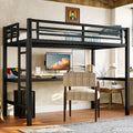 Metal Twin Size Loft Bed with Power Outlet and LED Light