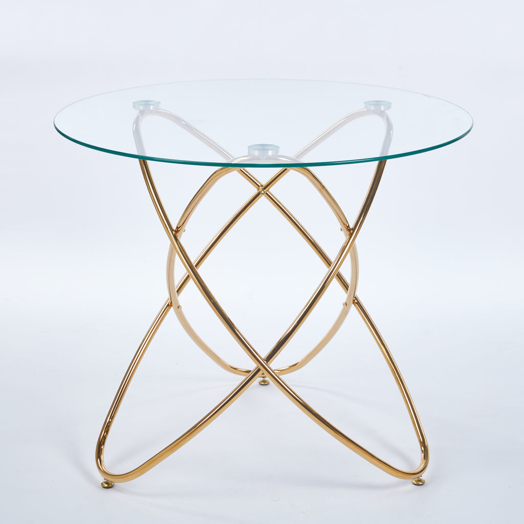 Dining Table with Golden Metal Legs and Tempered Glass