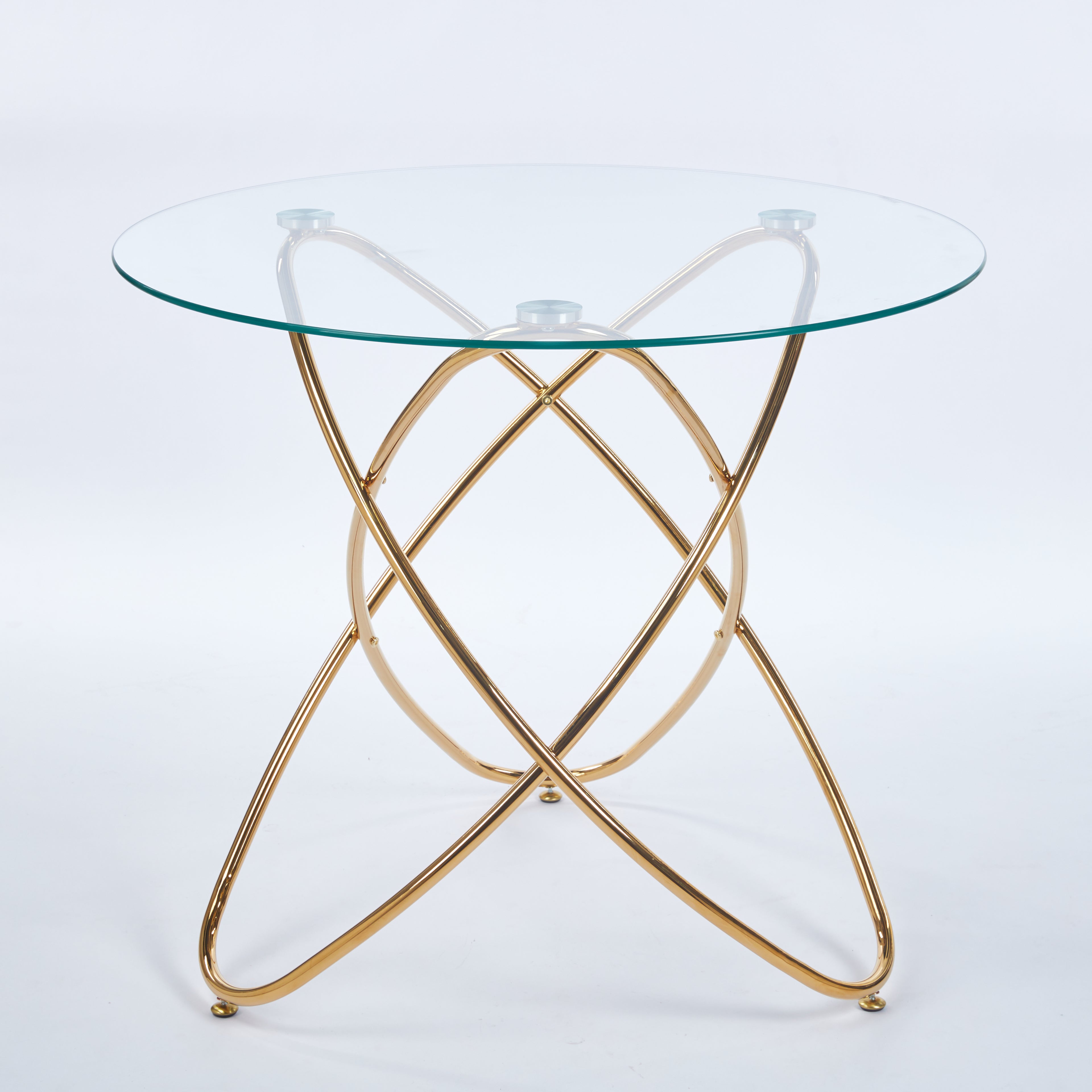 Dining Table with Golden Metal Legs and Tempered Glass