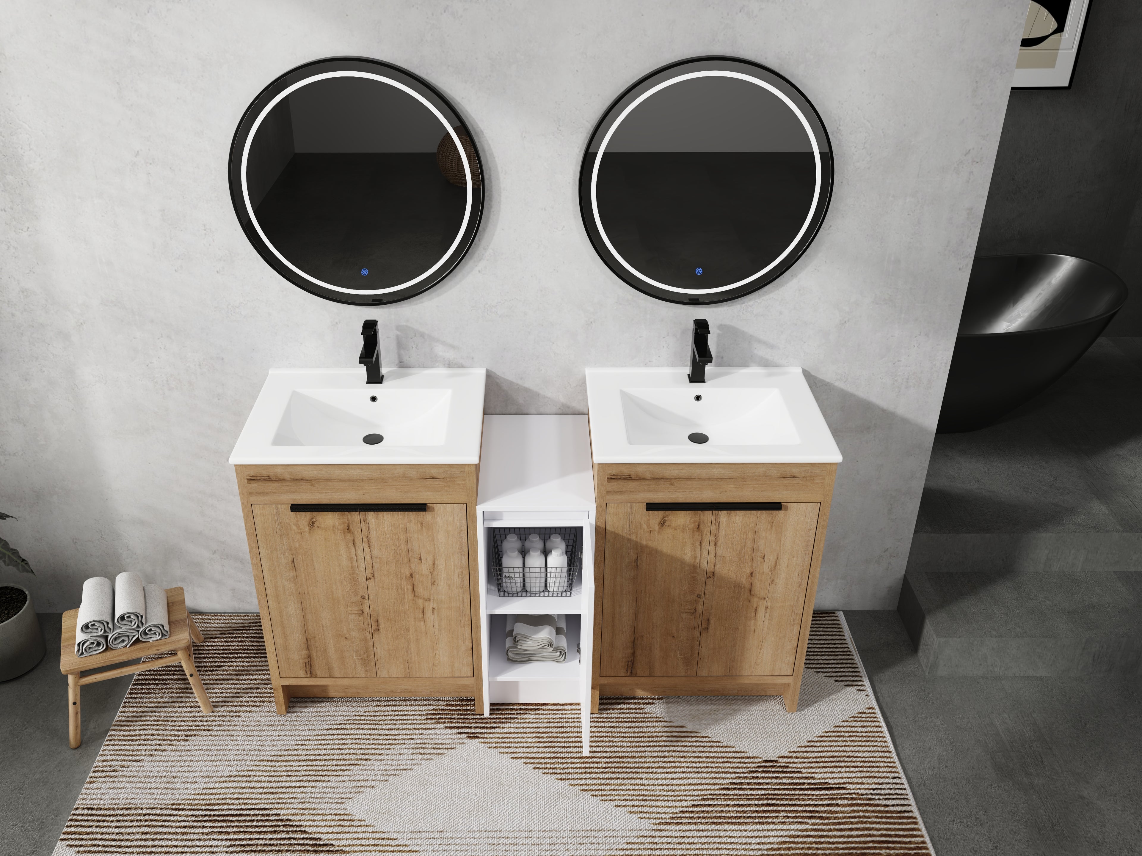 60 Inch Freestanding Bathroom Vanity with Ceramic Sink