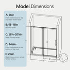 46-48" W * 76" H Frameless Single Sliding Shower Door